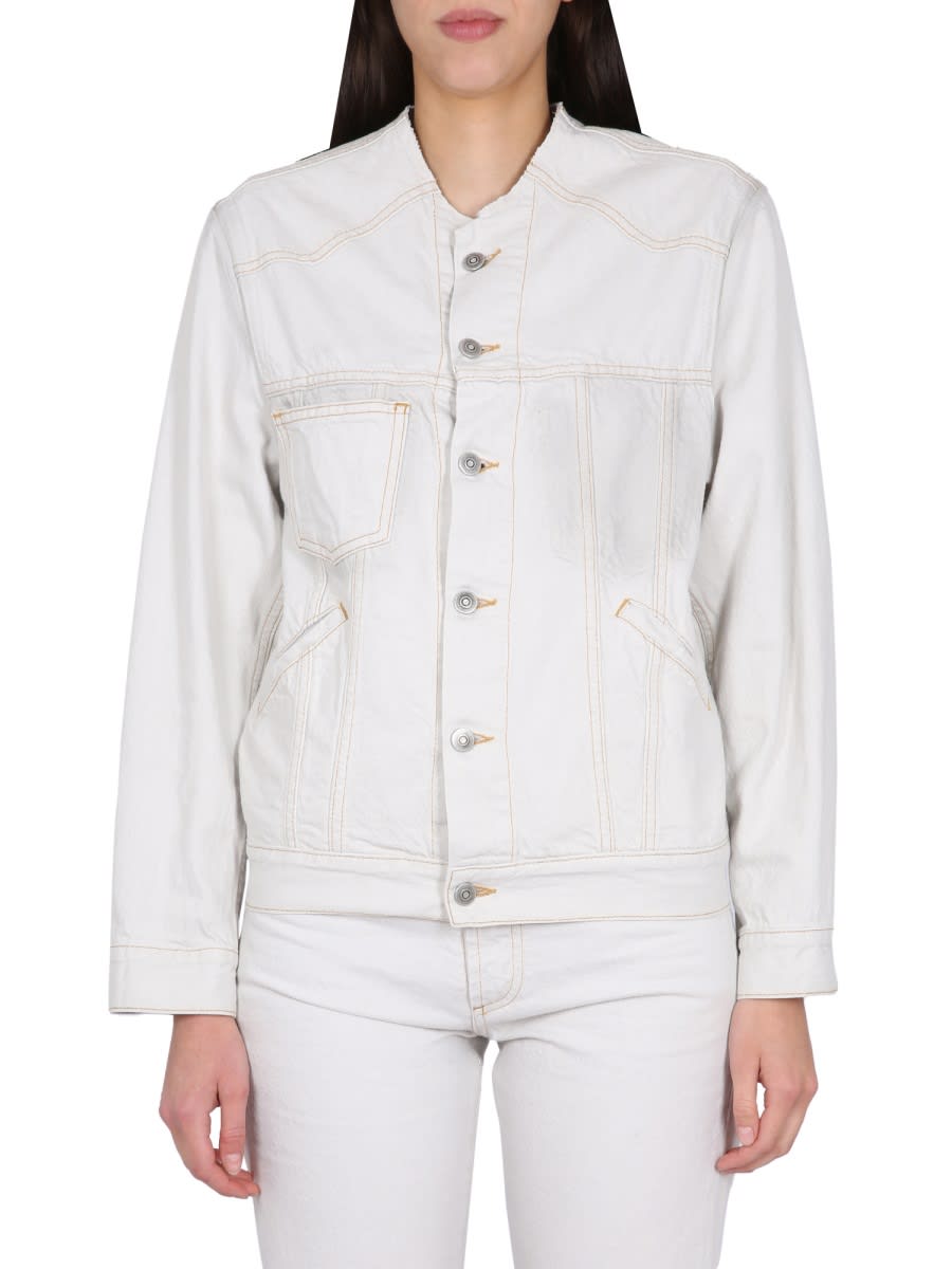 Maison Margiela Denim Jacket With Chest And Side Pockets In White