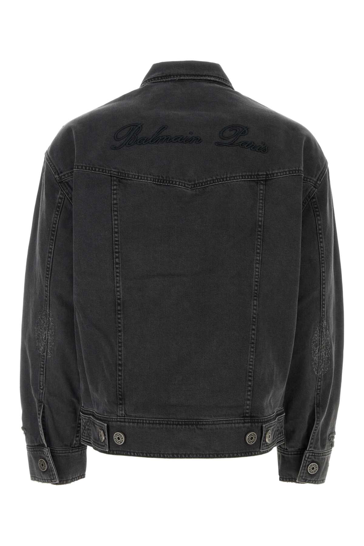 Shop Balmain Black Denim Jacket In 0pcnoirdélavé