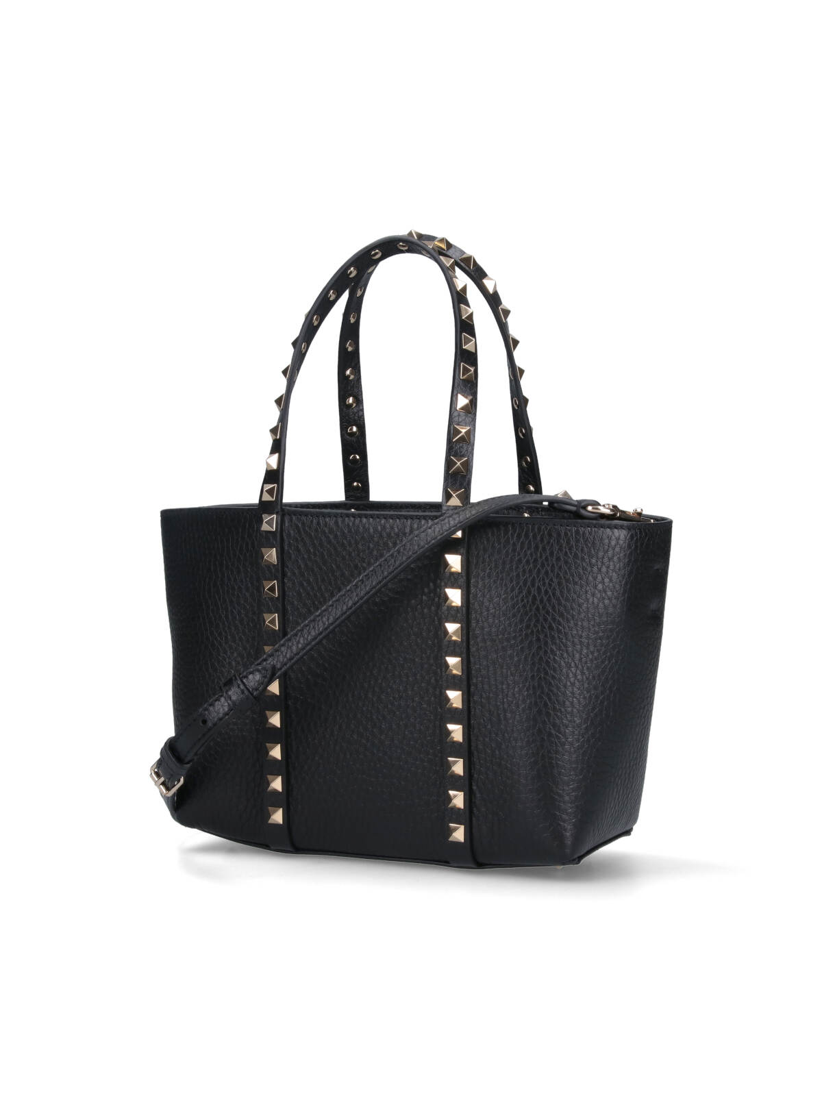 Valentino Garavani Rockstud Mini Tote In Hammered Leather In Black
