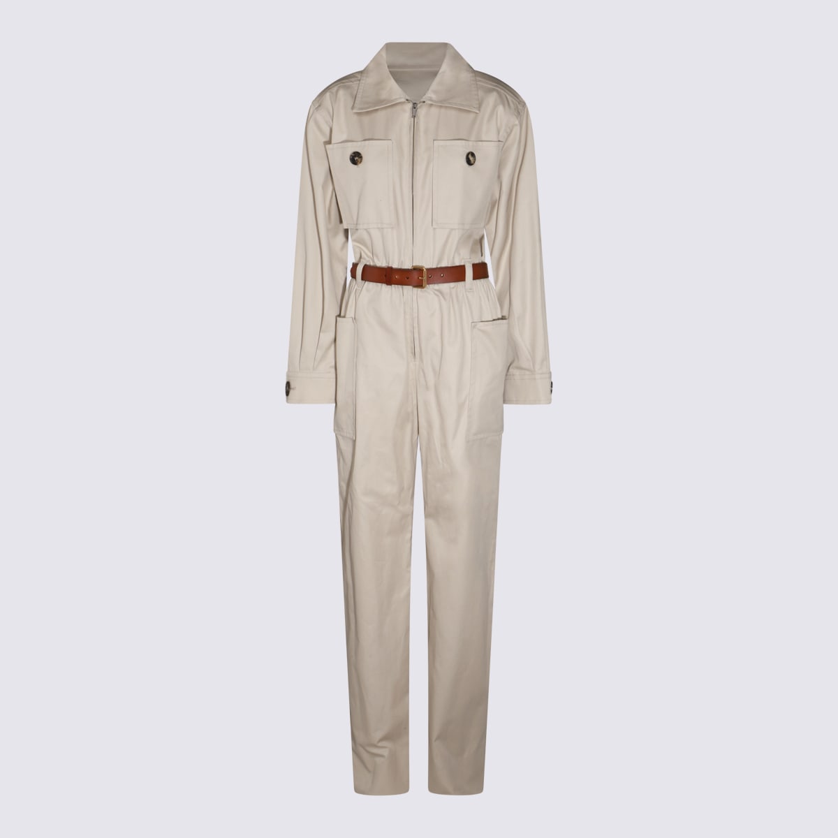 Shop Saint Laurent Beige Cotton Jumpsuits In Beige Claire