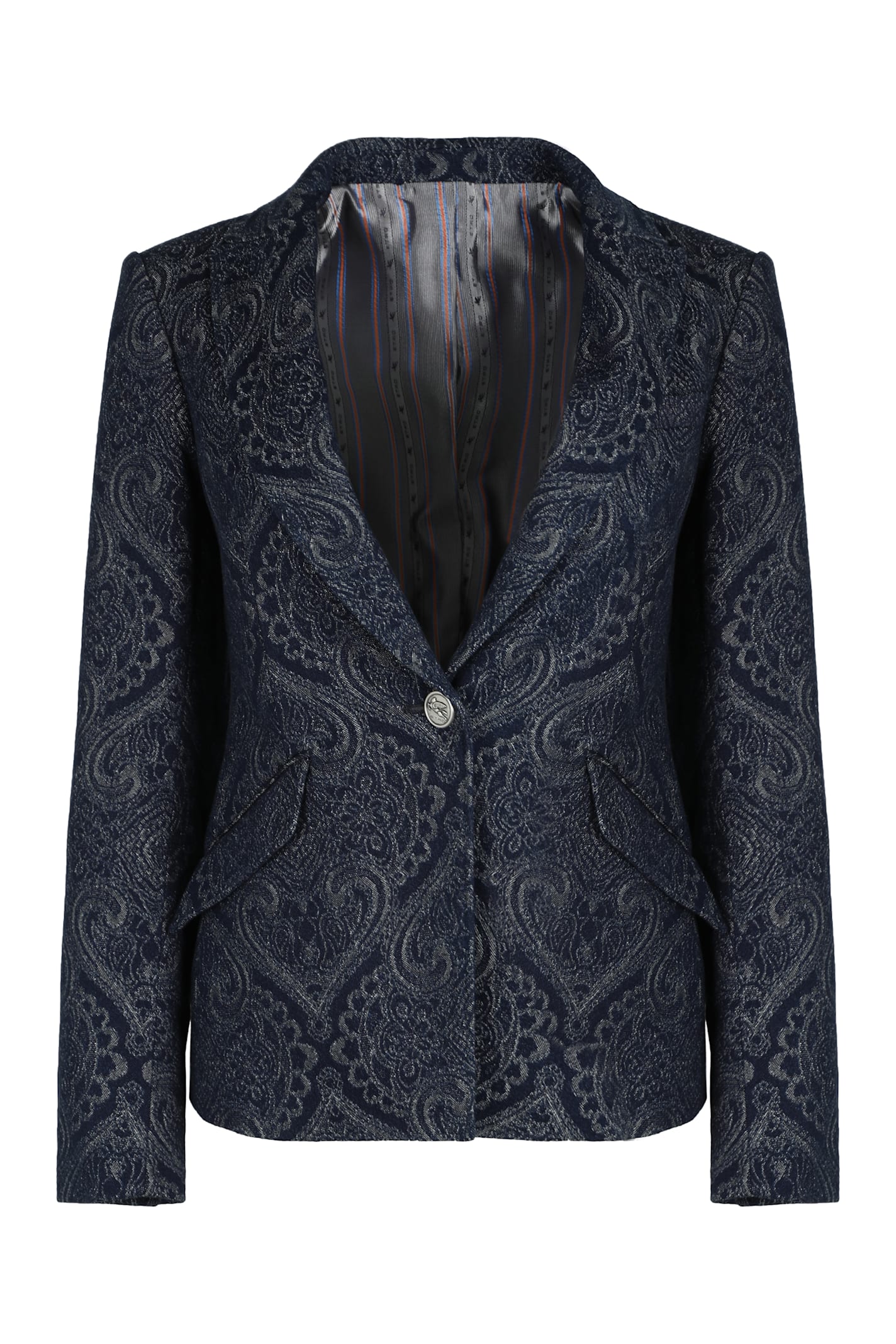 Etro Paisley-print Denim Blazer In Blue