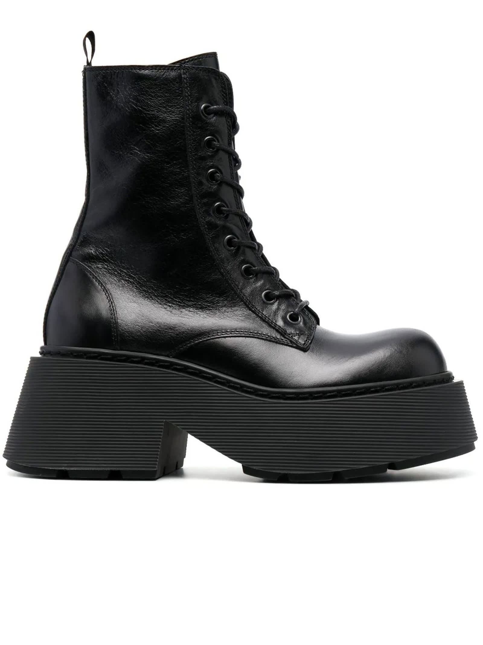 VIC MATIE BLACK CALF LEATHER PLATFORM BOOTS