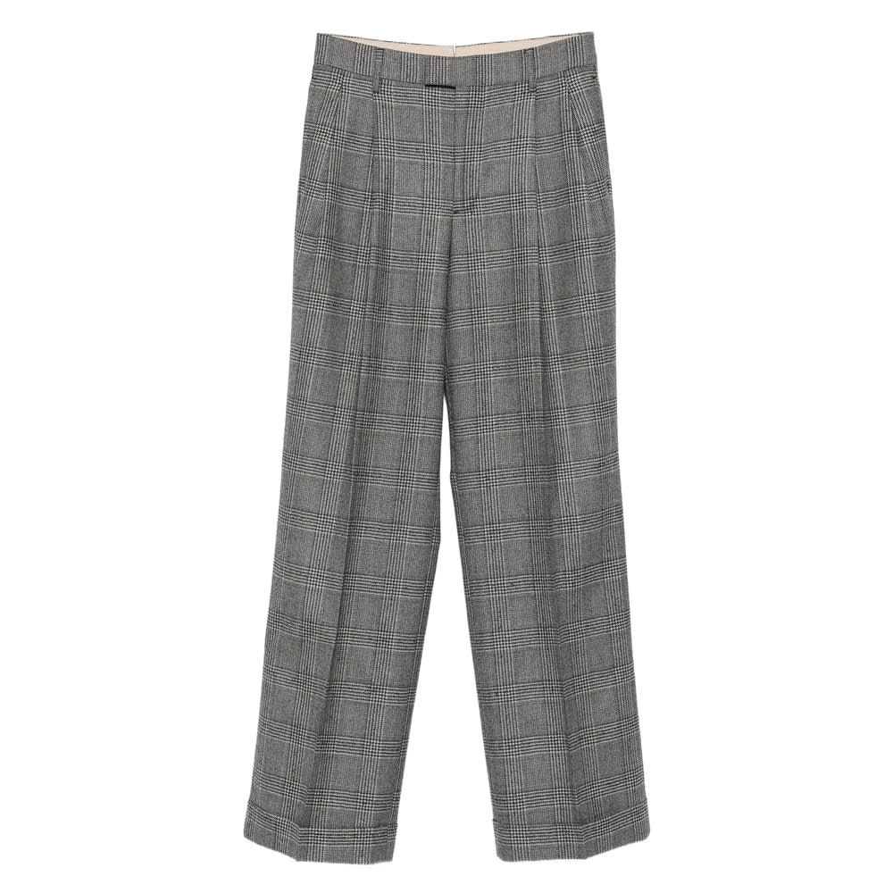 Berwich Pleated Checked Trousers In Gray