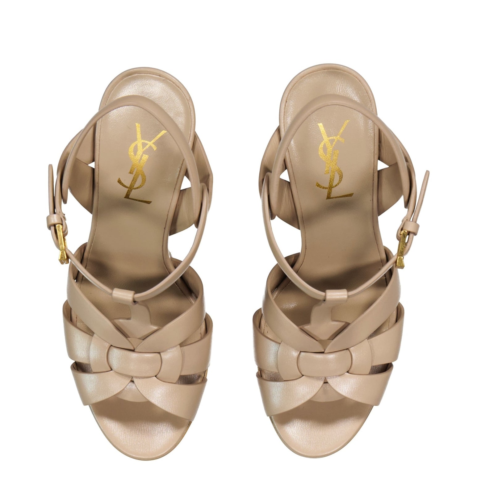 Shop Saint Laurent Tribute Leather Sandals In Beige