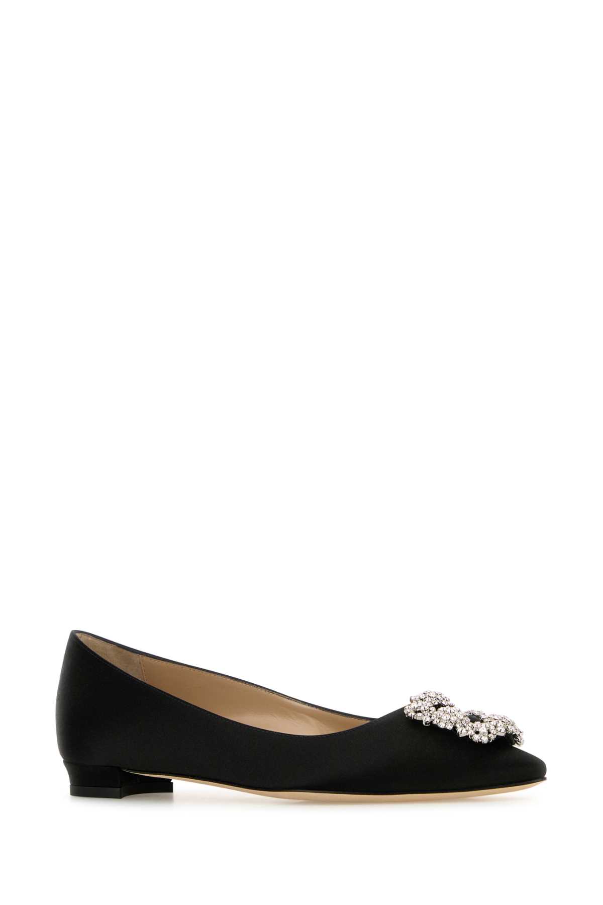 Manolo Blahnik Hangisi Fmc Crystal Buckle Satin Flats