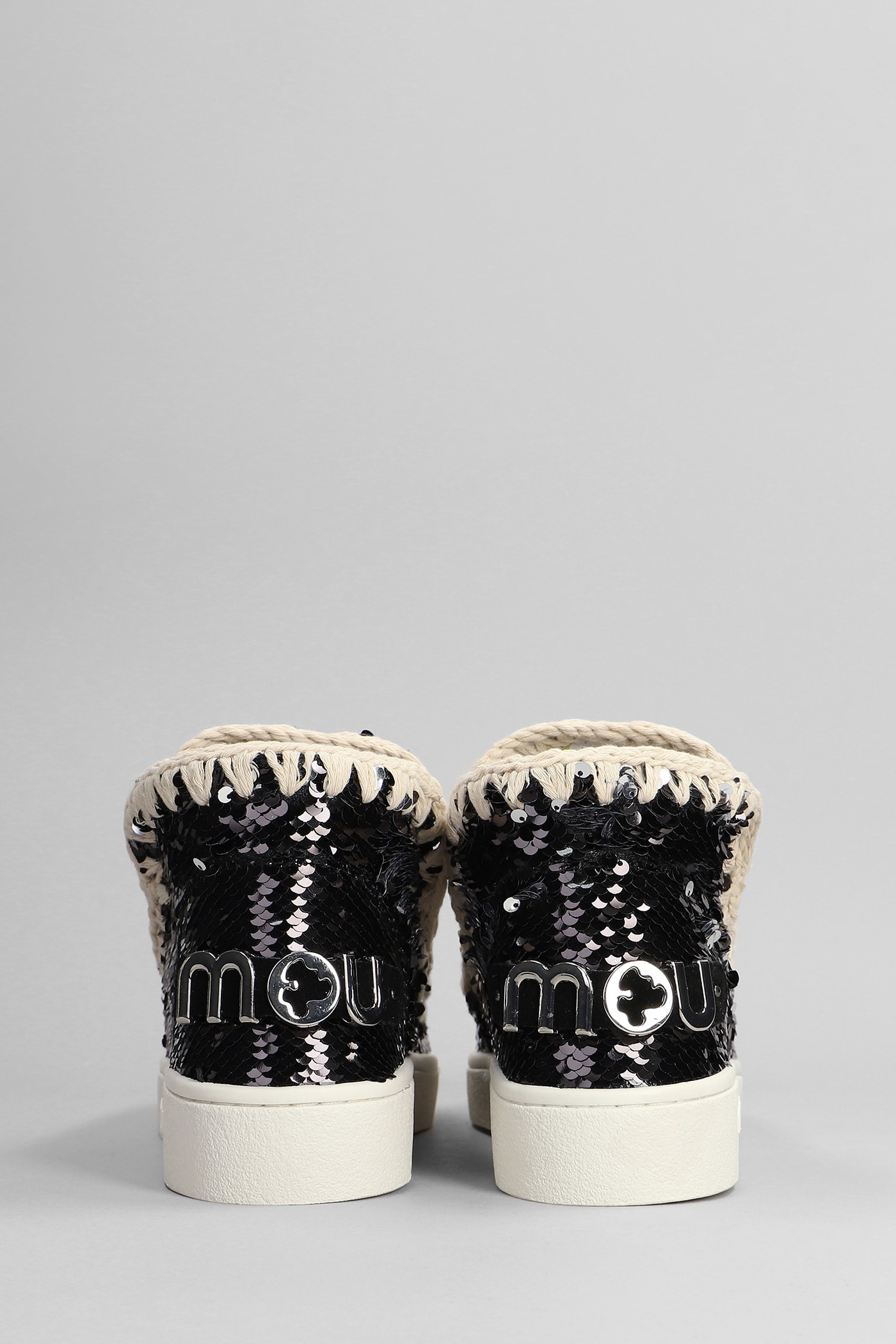 Shop Mou Eskimo Sneaker Low Heels Ankle Boots In Black Synthetic Fibers