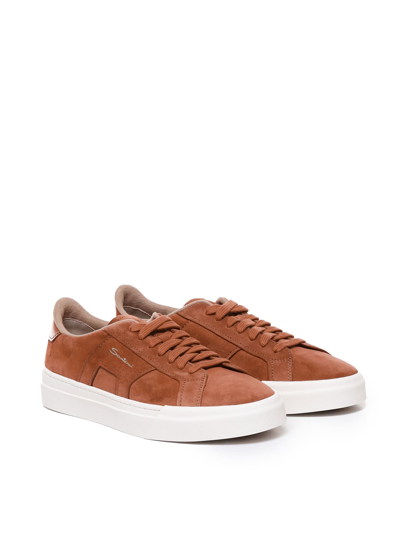 Shop Santoni Sneakers In Suede In Soft Panna