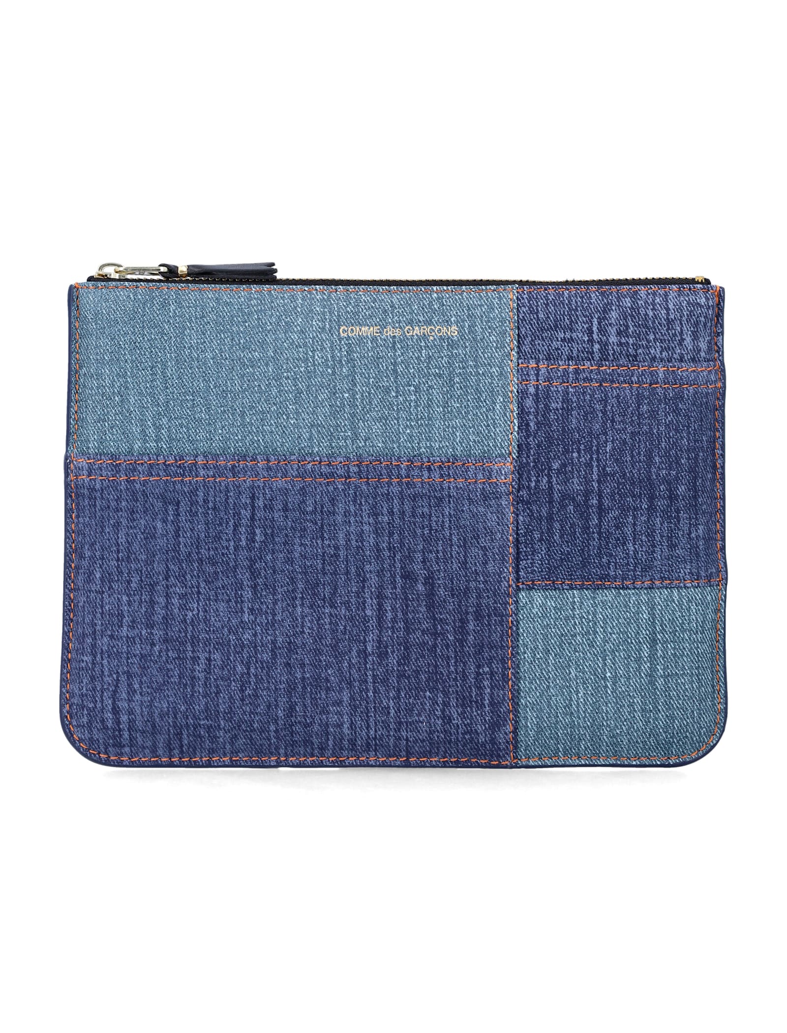 Comme Des Garçons Wallet Leather Pouch With Denim Effect In Blue