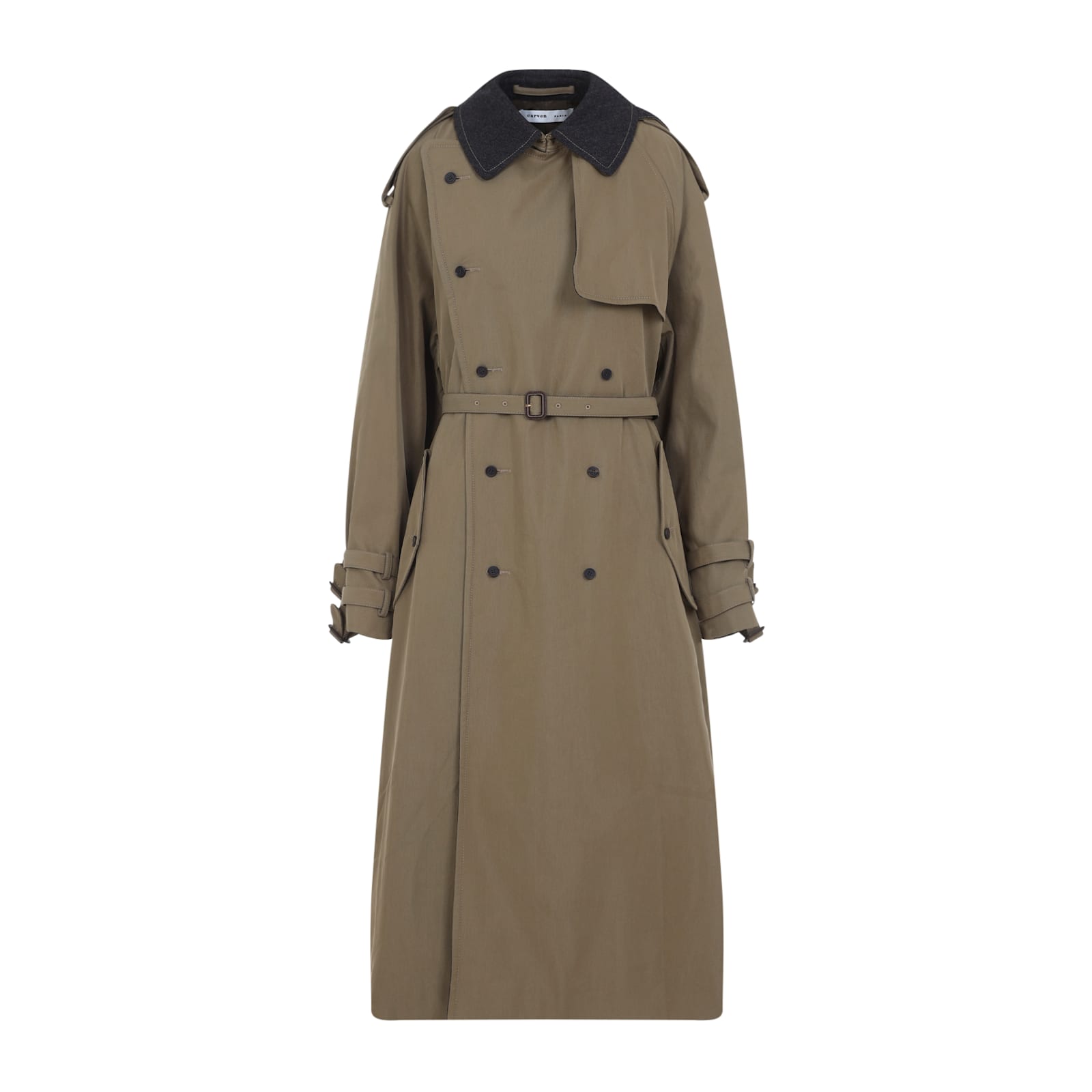 Carven Ca307 Trench Coat In Green