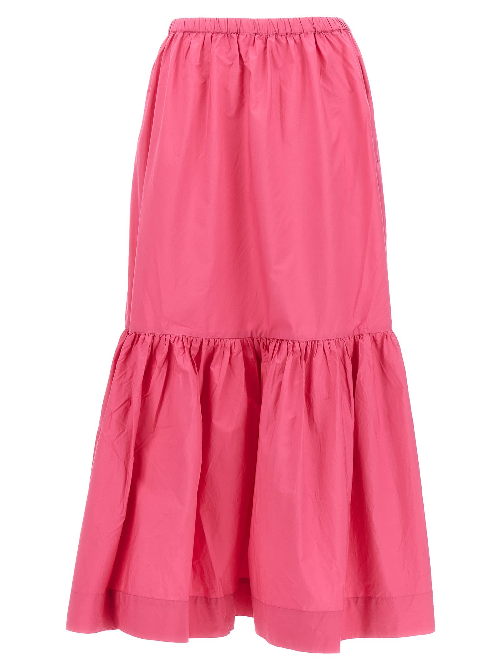 Shop Ganni Long Flounced Skirt In Fuchsia