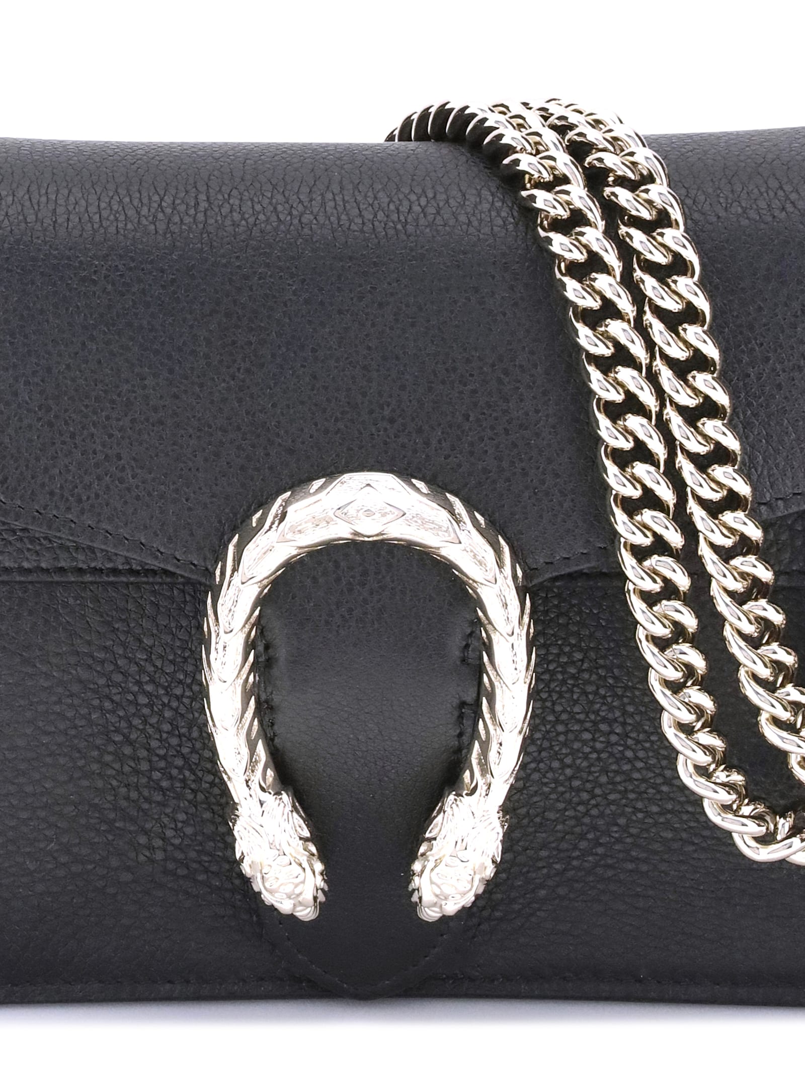 Gucci Tiger Head Detail Leather Shoulder Bag In Gray