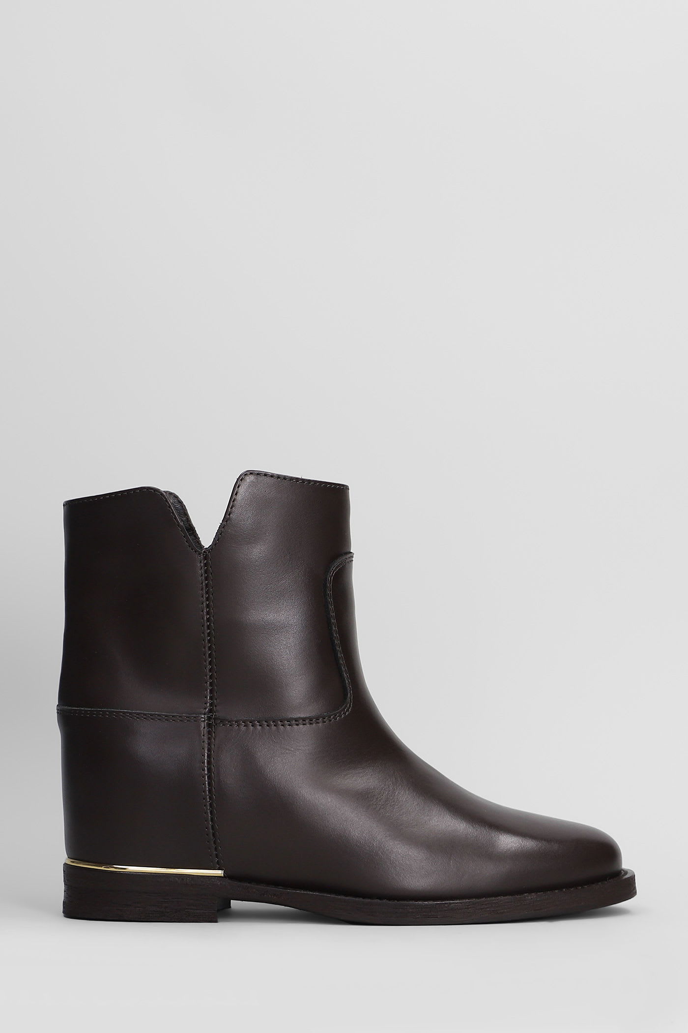 Ankle Boots Inside Wedge In Dark Brown Leather