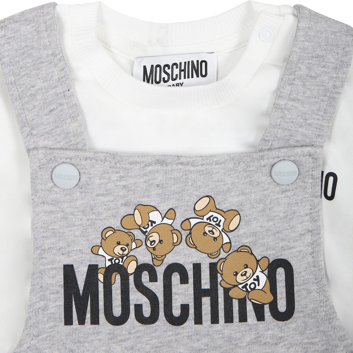Shop Moschino Gray Dungarees For Baby Boy With Teddy Bear In Grey