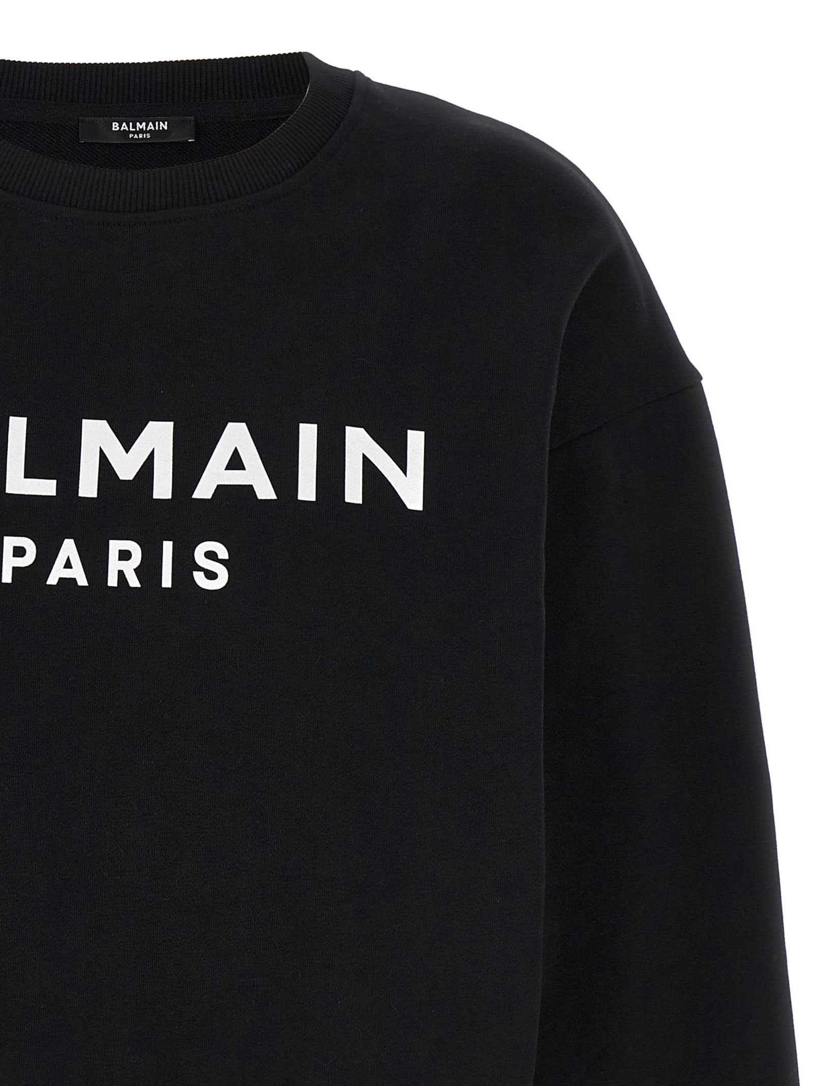 Shop Balmain Logo Print Cropped Sweatshirt In Eab Noir Blanc