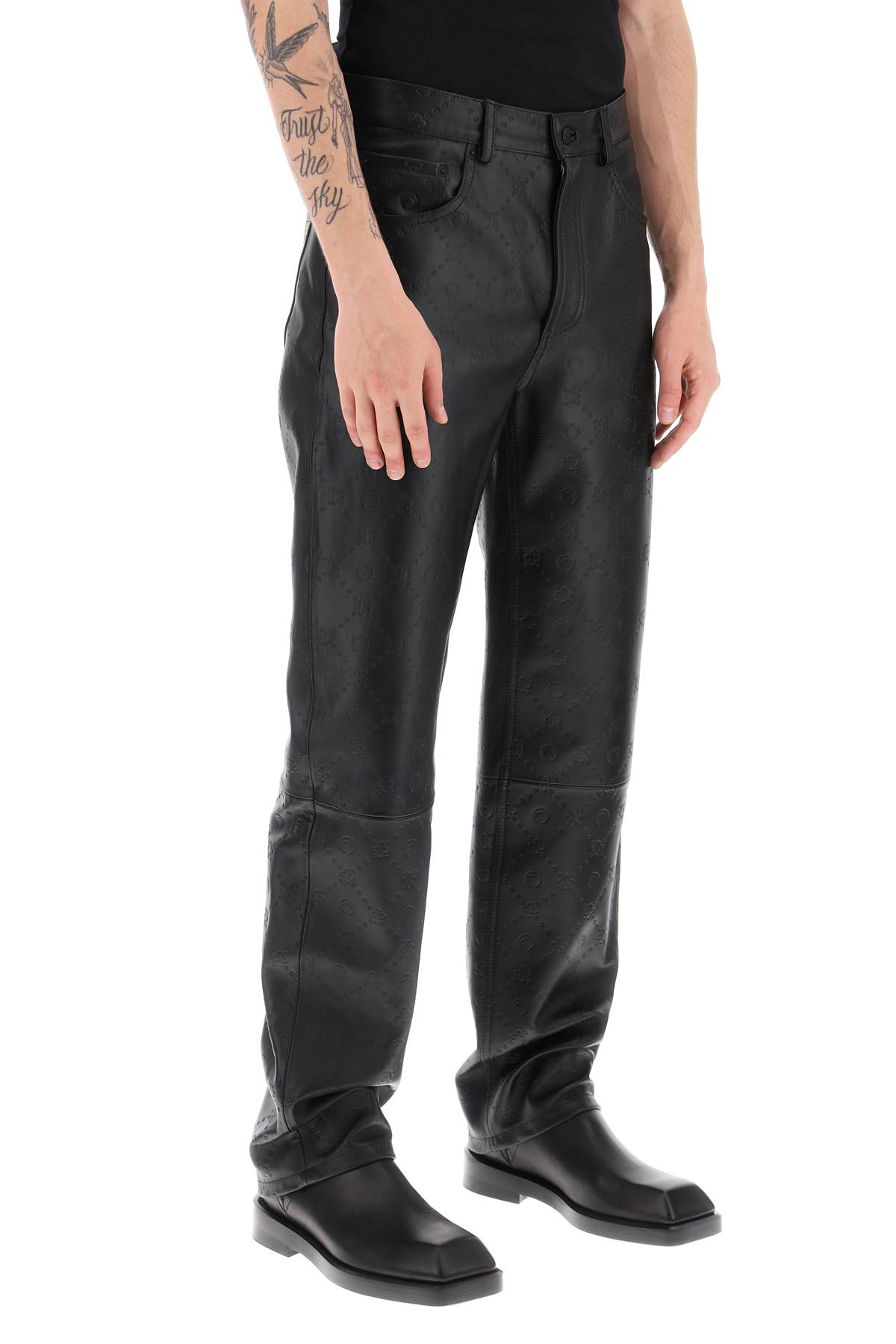 Shop Marine Serre Monogram Deadstock Leather Pants In Black (black)