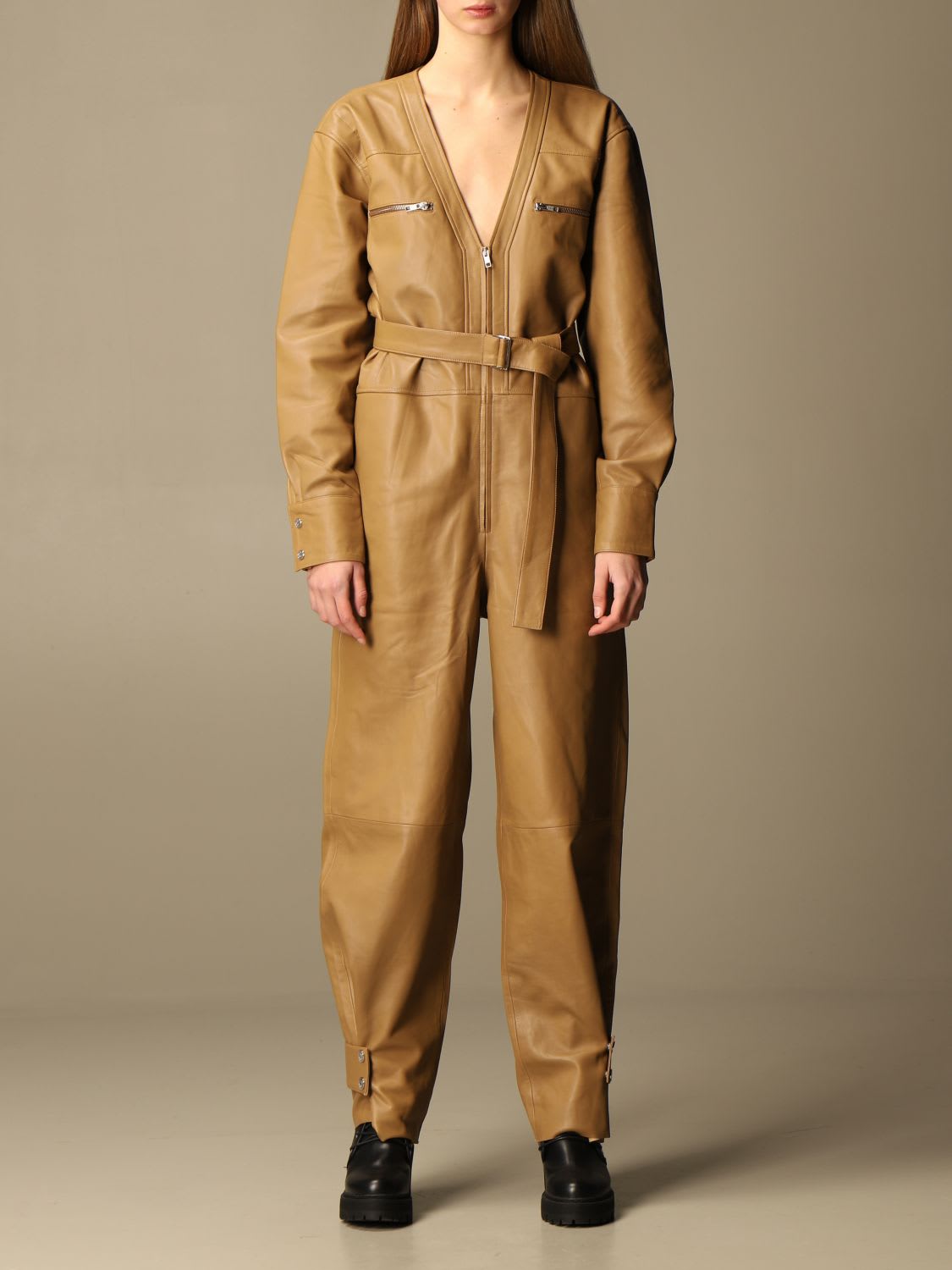 REMAIN Birger Christensen Remain Jumpsuits Remain Suit In Genuine Leather With Belt