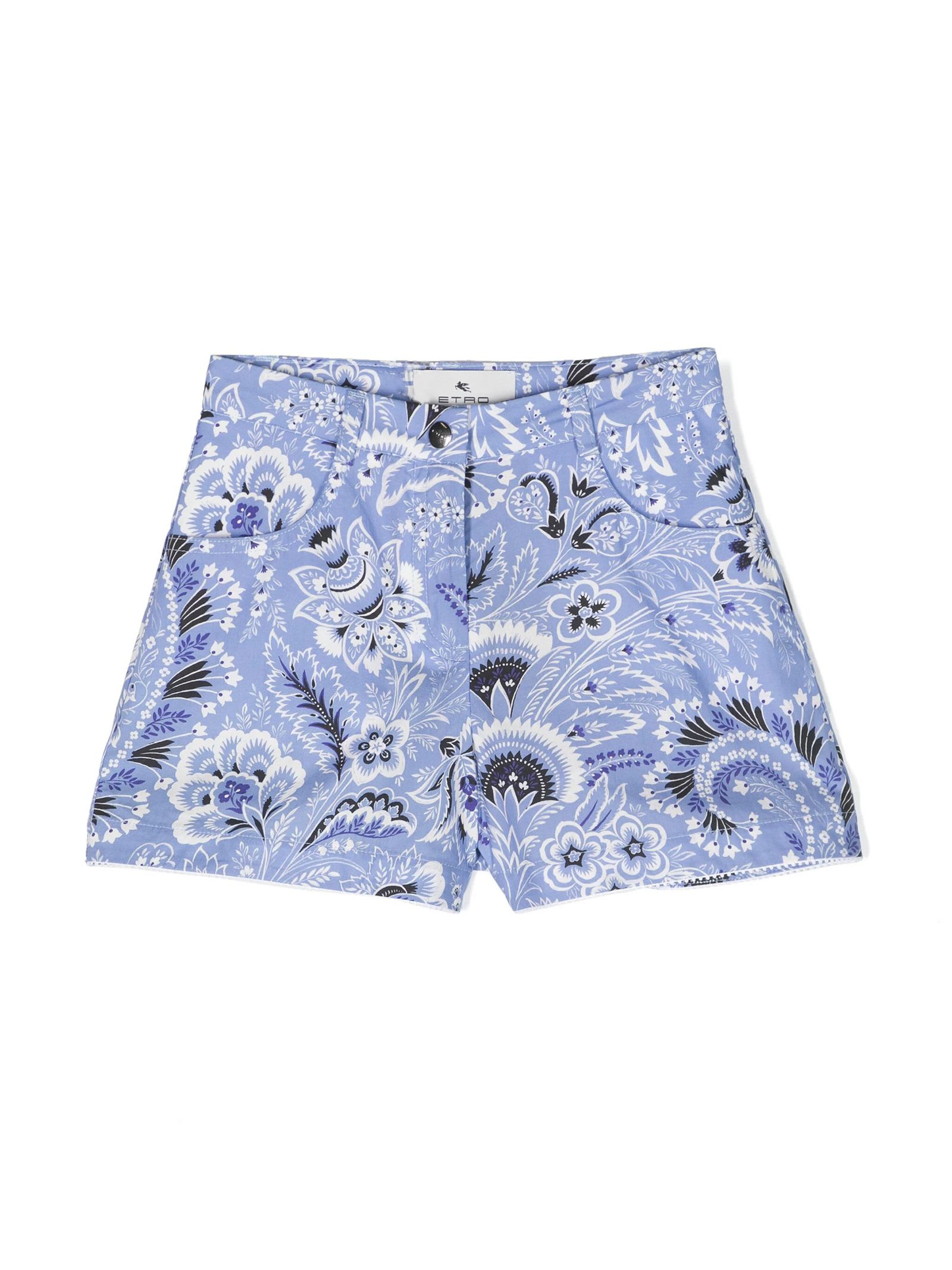 ETRO KIDS mid-length pleated shorts - Blue