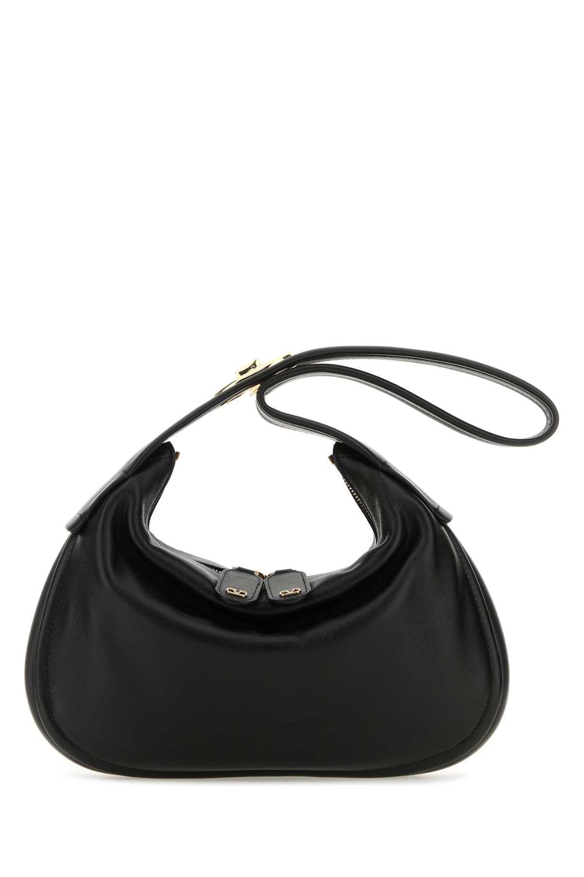 Shop Valentino Black Nappa Leather Small Go-hobo Shoulder Bag In Nero