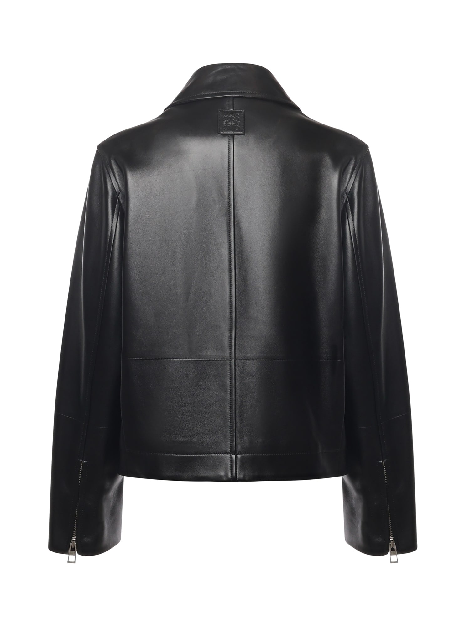 Loewe Black Ruched Leather Jacket With Belt In Burgundy