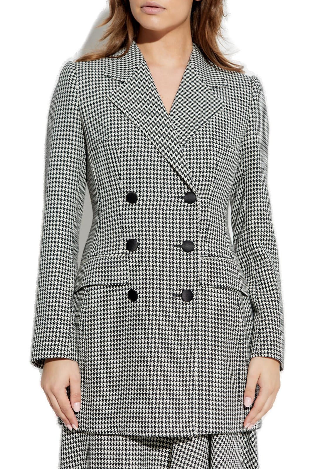 Shop Dolce & Gabbana Double-breasted Houndstooth Jacket In Grey