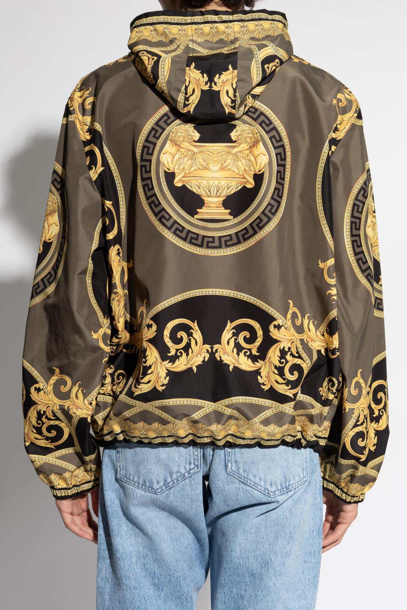 Shop Versace Jacket With Pattern In Black Dark Olive Gold