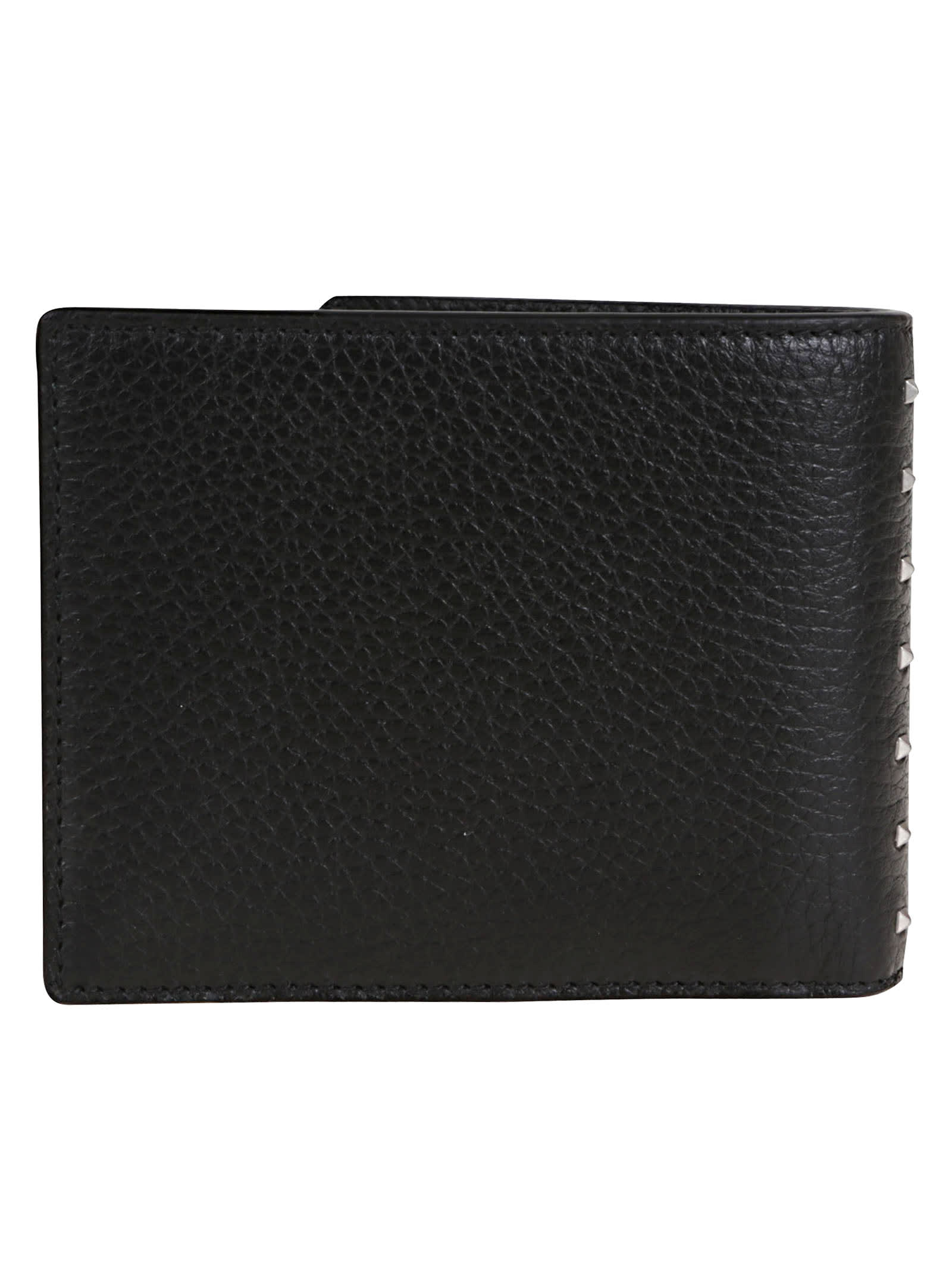 Valentino Garavani Rockstud Textured Studded Bi-fold Wallet In Black