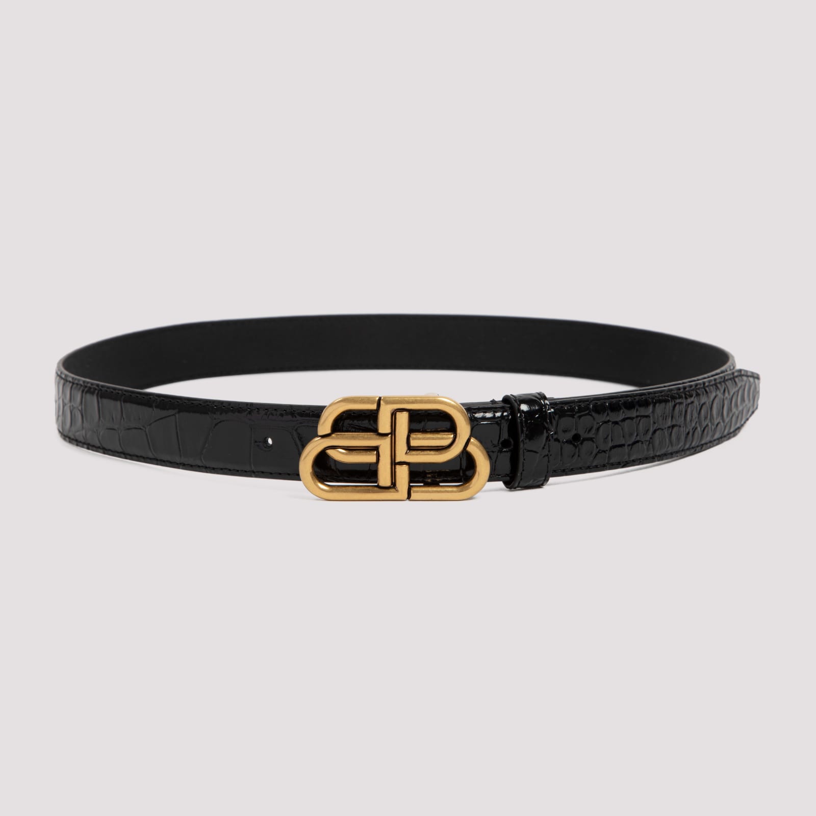 Balenciaga Crocodile Texture Belt With Gold-tone Interlocking Buckle