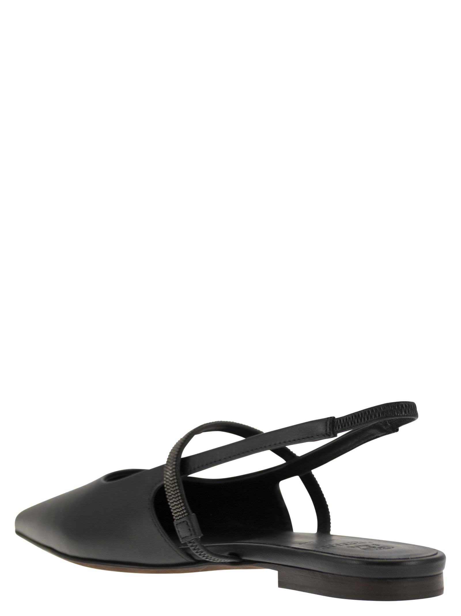 Shop Brunello Cucinelli Open Flats In Soft Nappa With Monile In Nero