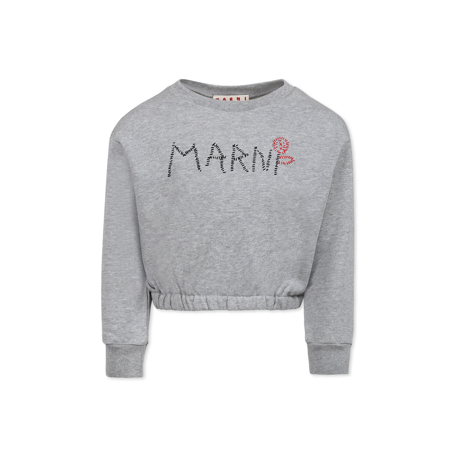 Marni Grey Crop Sweatshirt For Girl With Logo In Grey