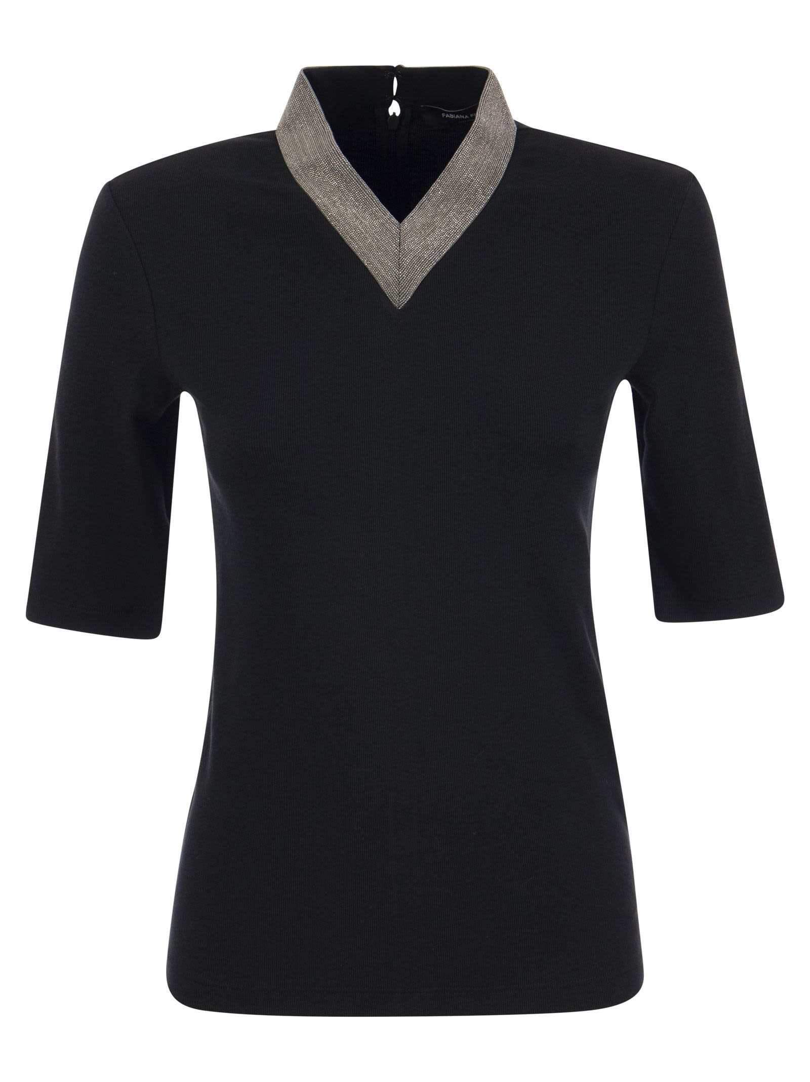 Shop Fabiana Filippi T-shirt With Luxury Neckline In Black