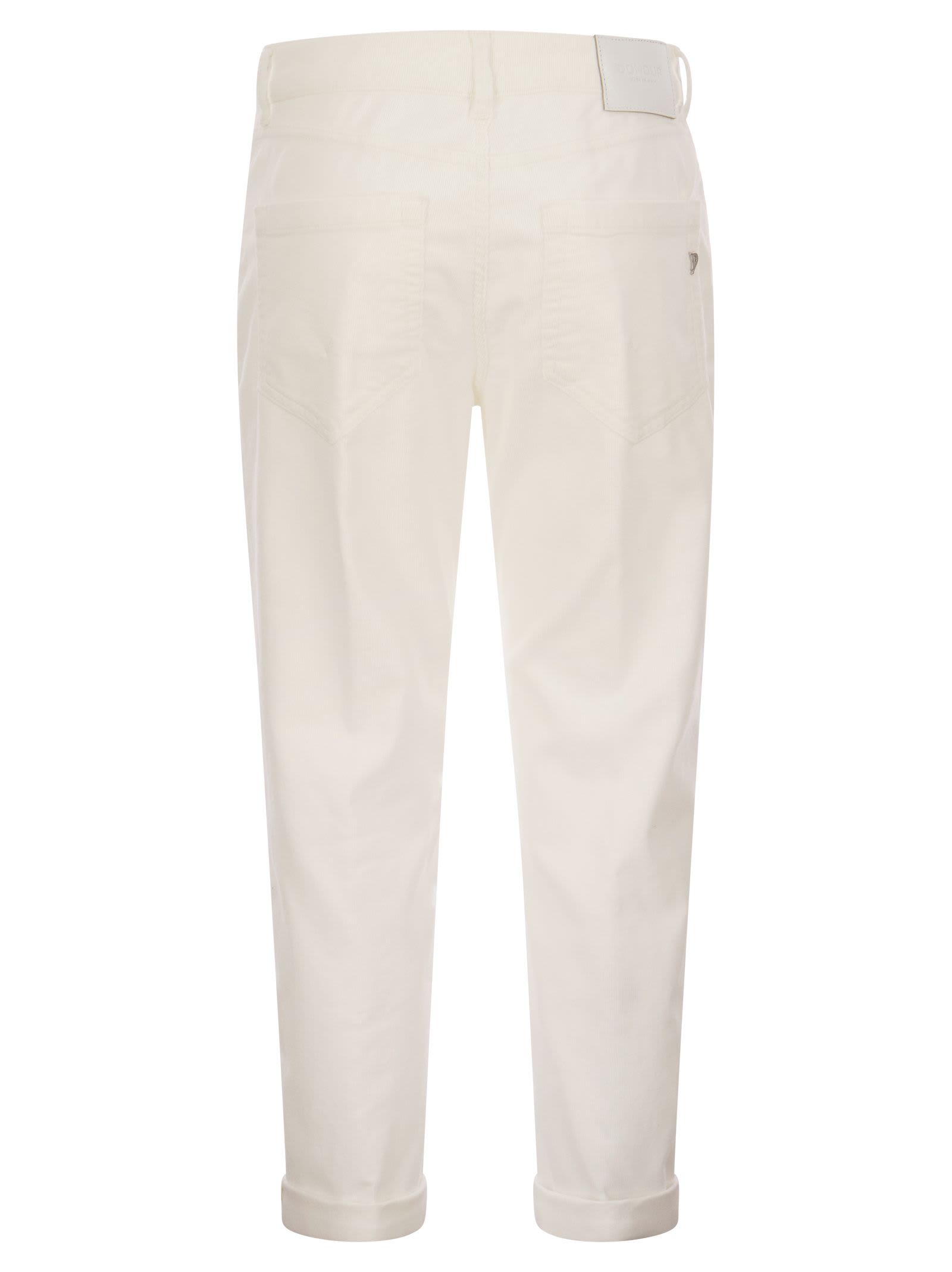 Shop Dondup Koons - Multi-striped Velvet Trousers With Jewelled Buttons In White