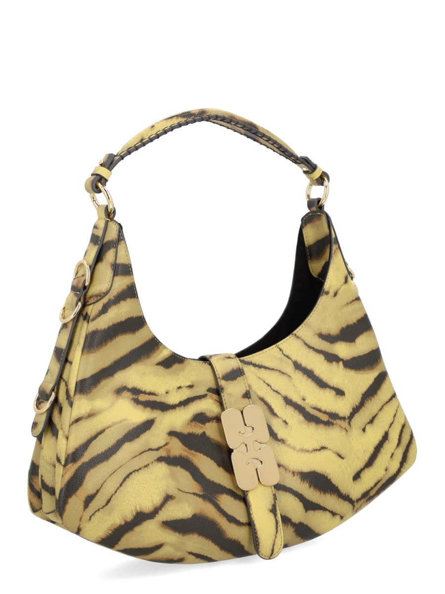 Ganni Small Kat Zebra Print Shoulder Bag In Yellow