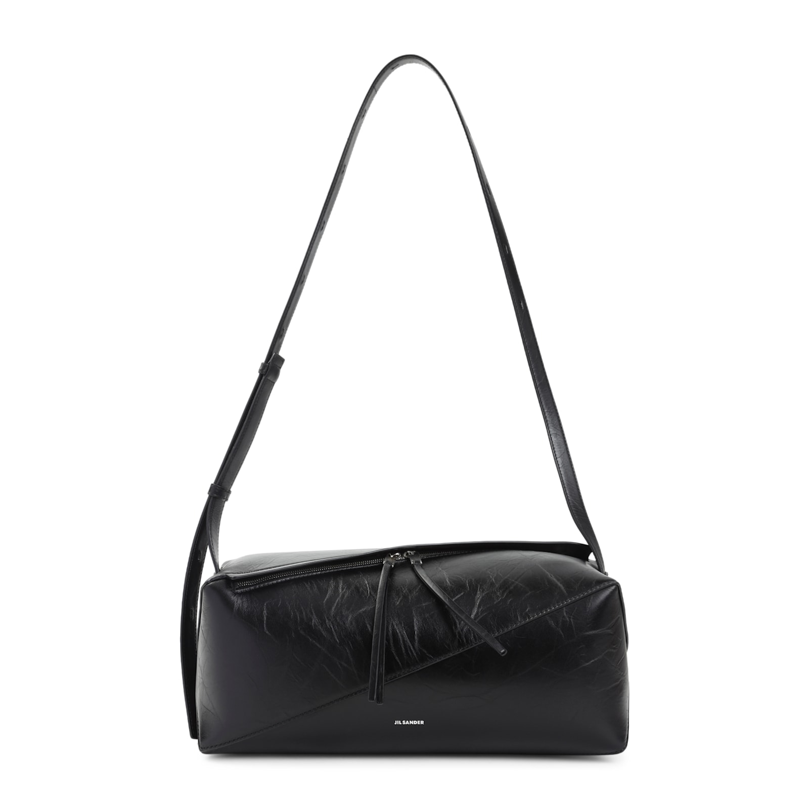 Jil Sander Diagonal-zip Leather Shoulder Bag In Black