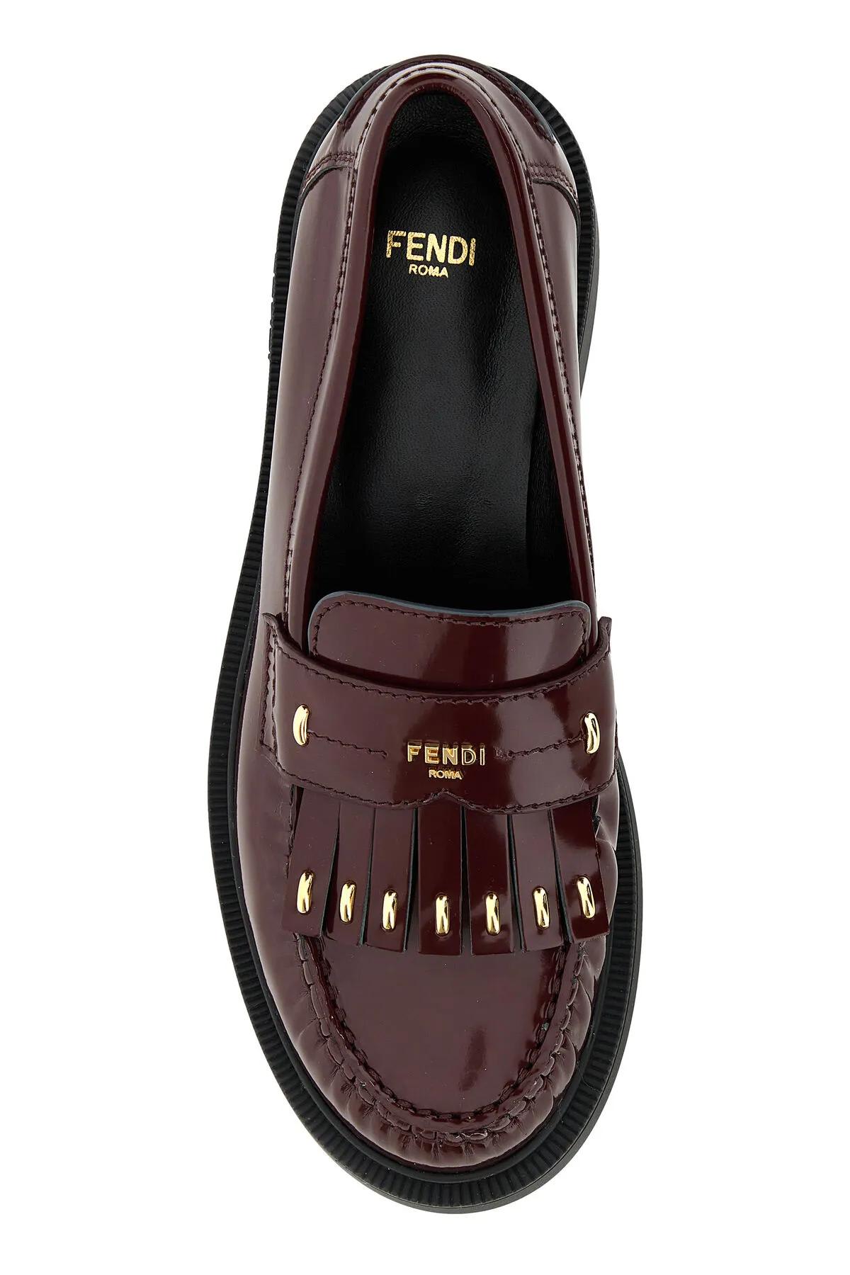 Shop Fendi Brown Leather Filo Loafers