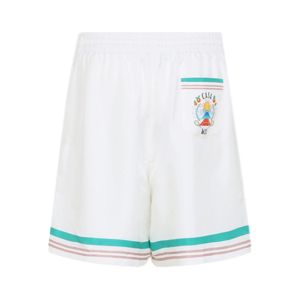 Casablanca Silk Twill Drawstring Shorts With Graphic Print In White