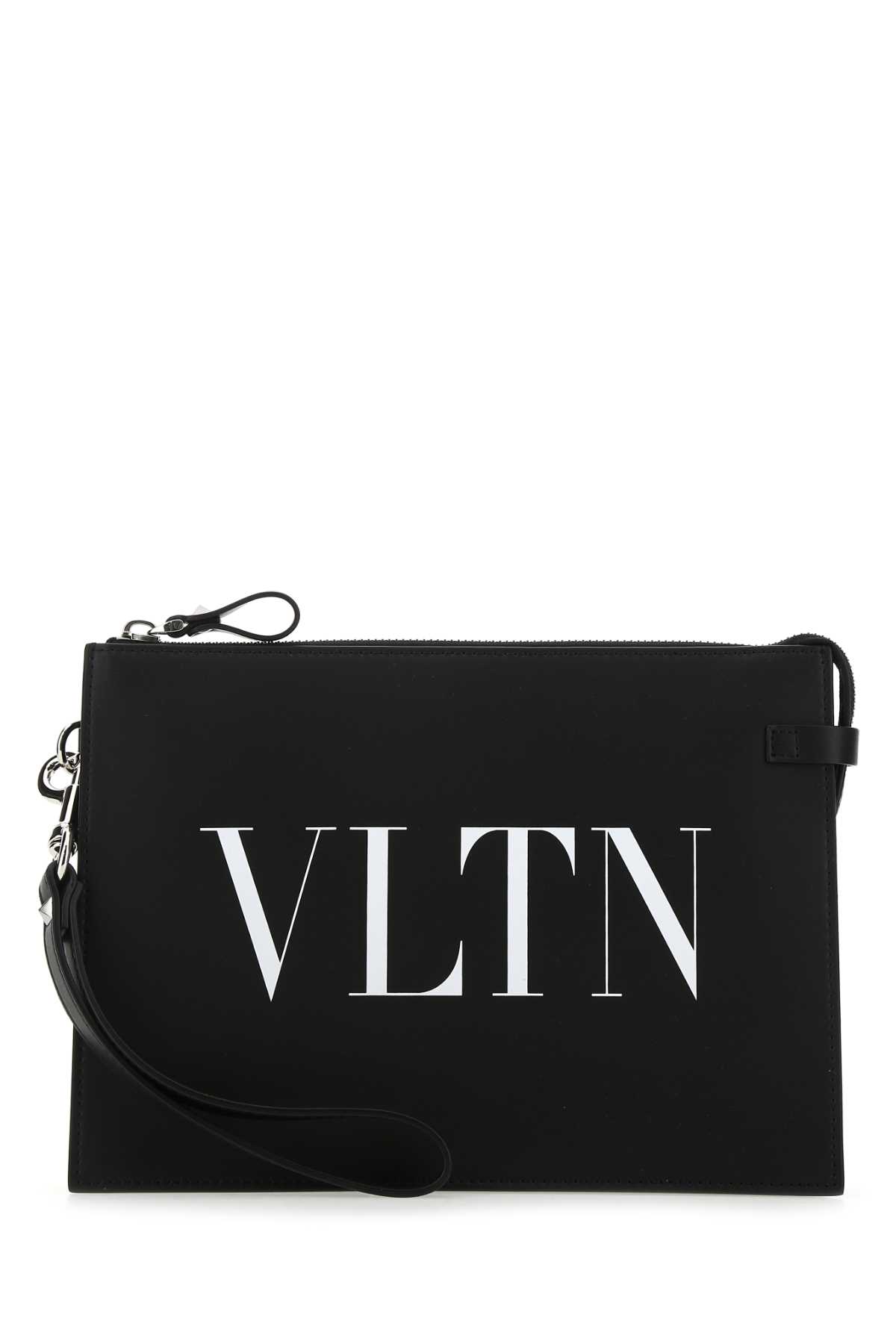 Shop Valentino Black Leather Vltn Clutch In 0ni