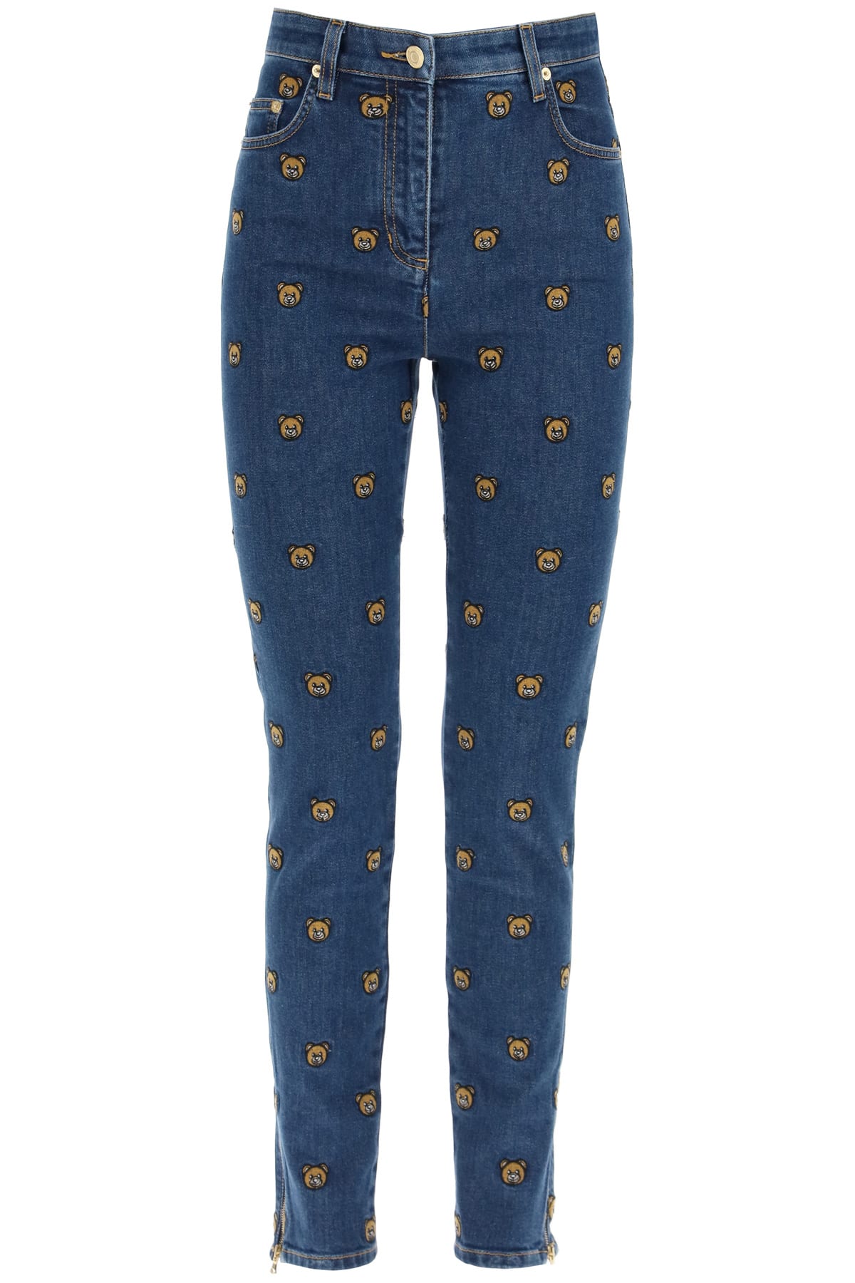 Moschino All-over Teddy Bear Embroidered Denim Jeans