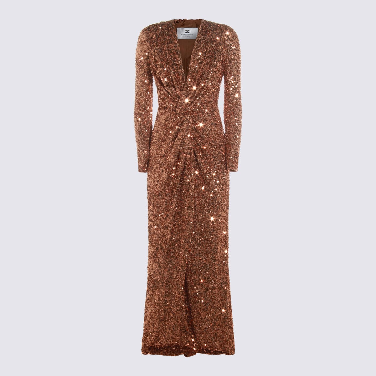 Elisabetta Franchi Sequin Embellished Maxi Dress V-neckline In Brown