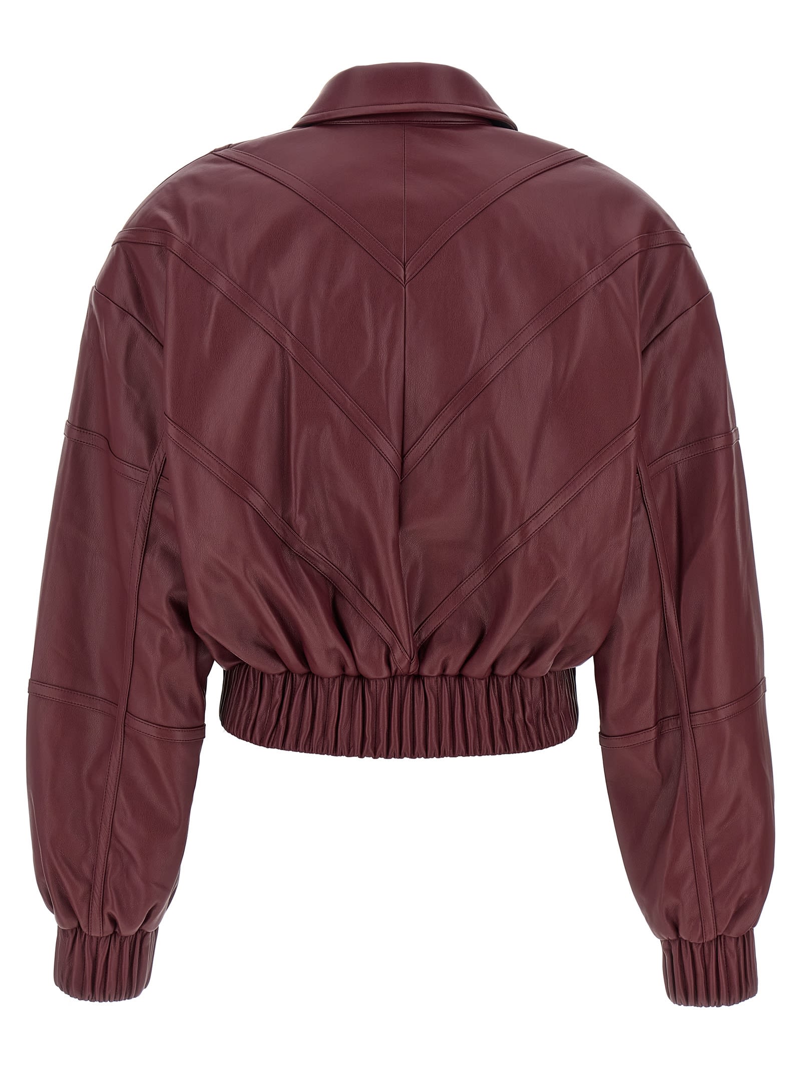 Rotate Birger Christensen Collared Panel Detailing Bomber Jacket In Burgundy