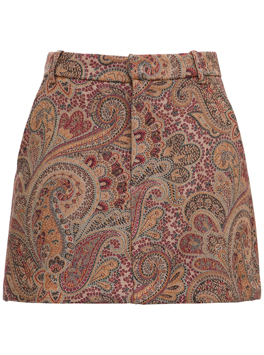 Etro Divided Mini Skirt With Paisley Jacquard Motif