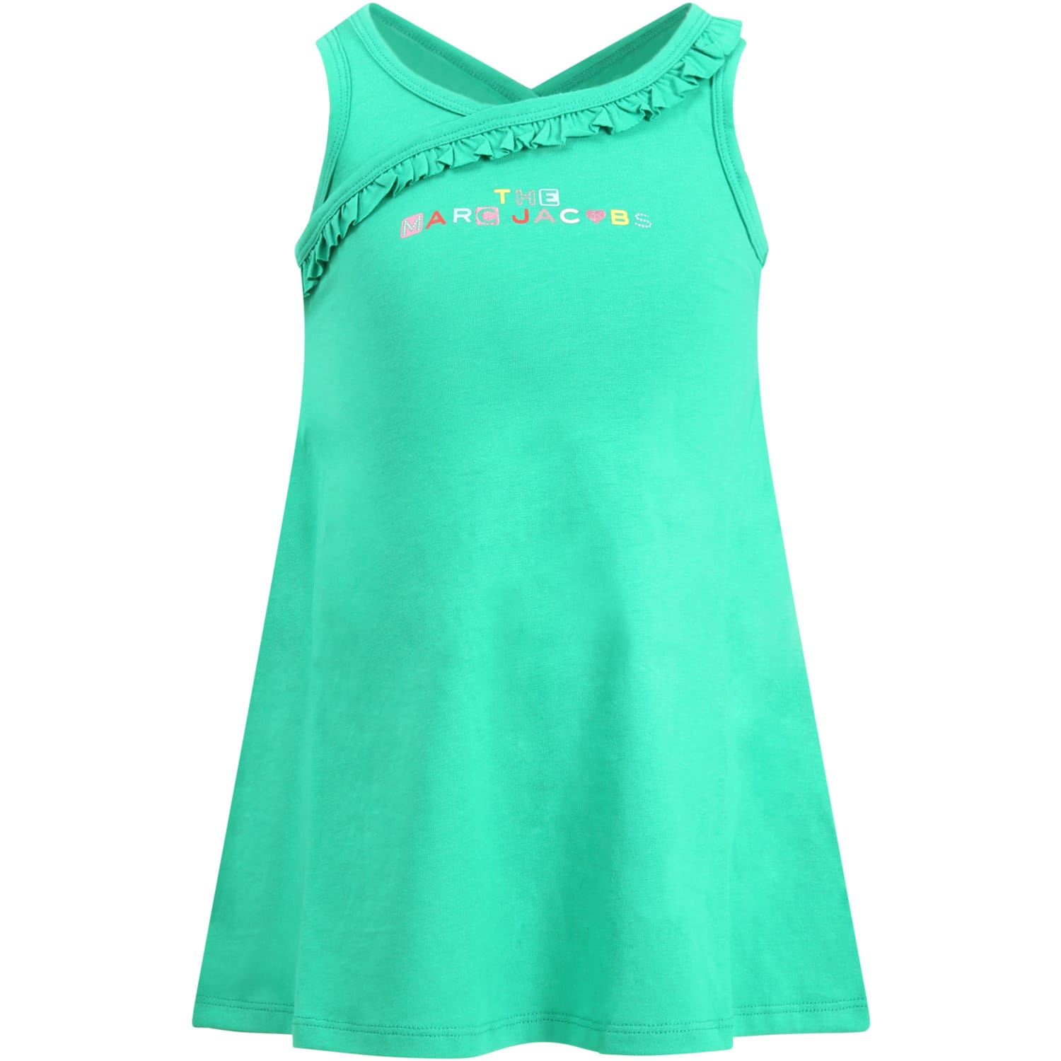 Little Marc Jacobs Green Dress For Girl With Logo