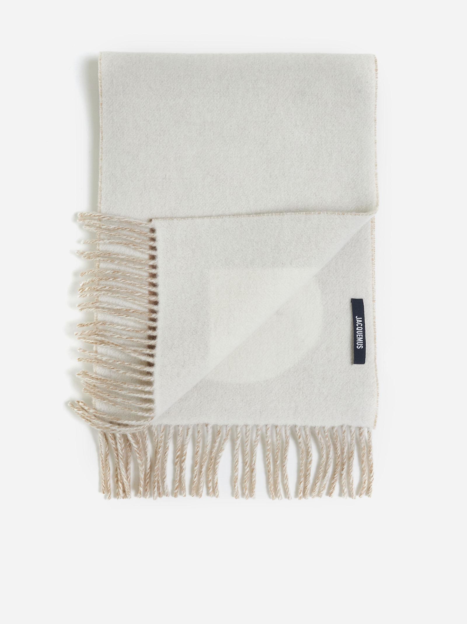 Shop Jacquemus Lecharpe Rond Carre Wool Scarf In Beige