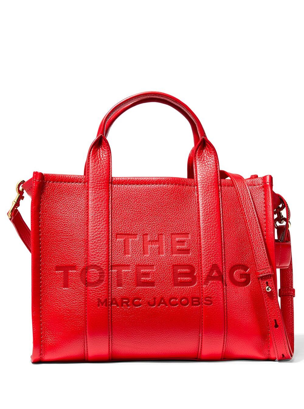 Shop Marc Jacobs The Tote Bag Medium Red Bag With Logo In Grained Leather Woman