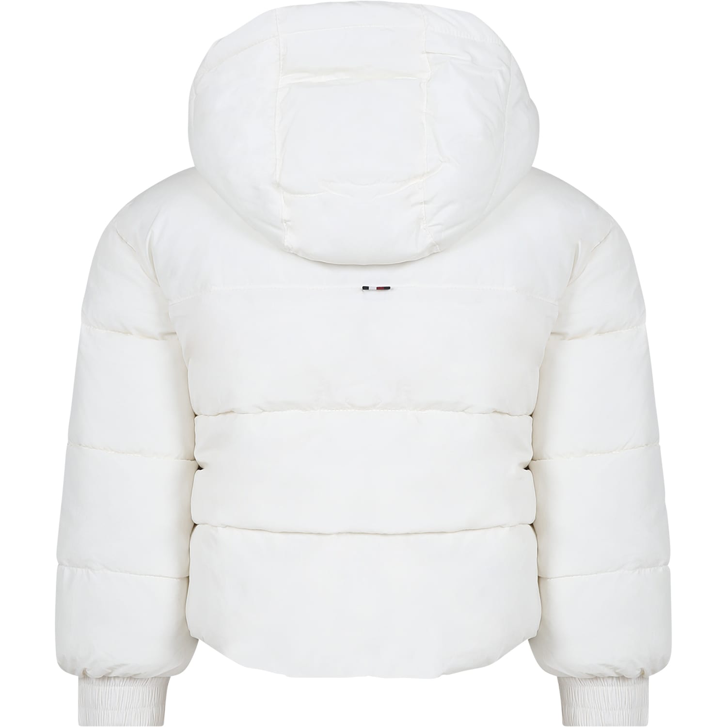 Shop Tommy Hilfiger Ivory Down Jacket For Girl With Logo