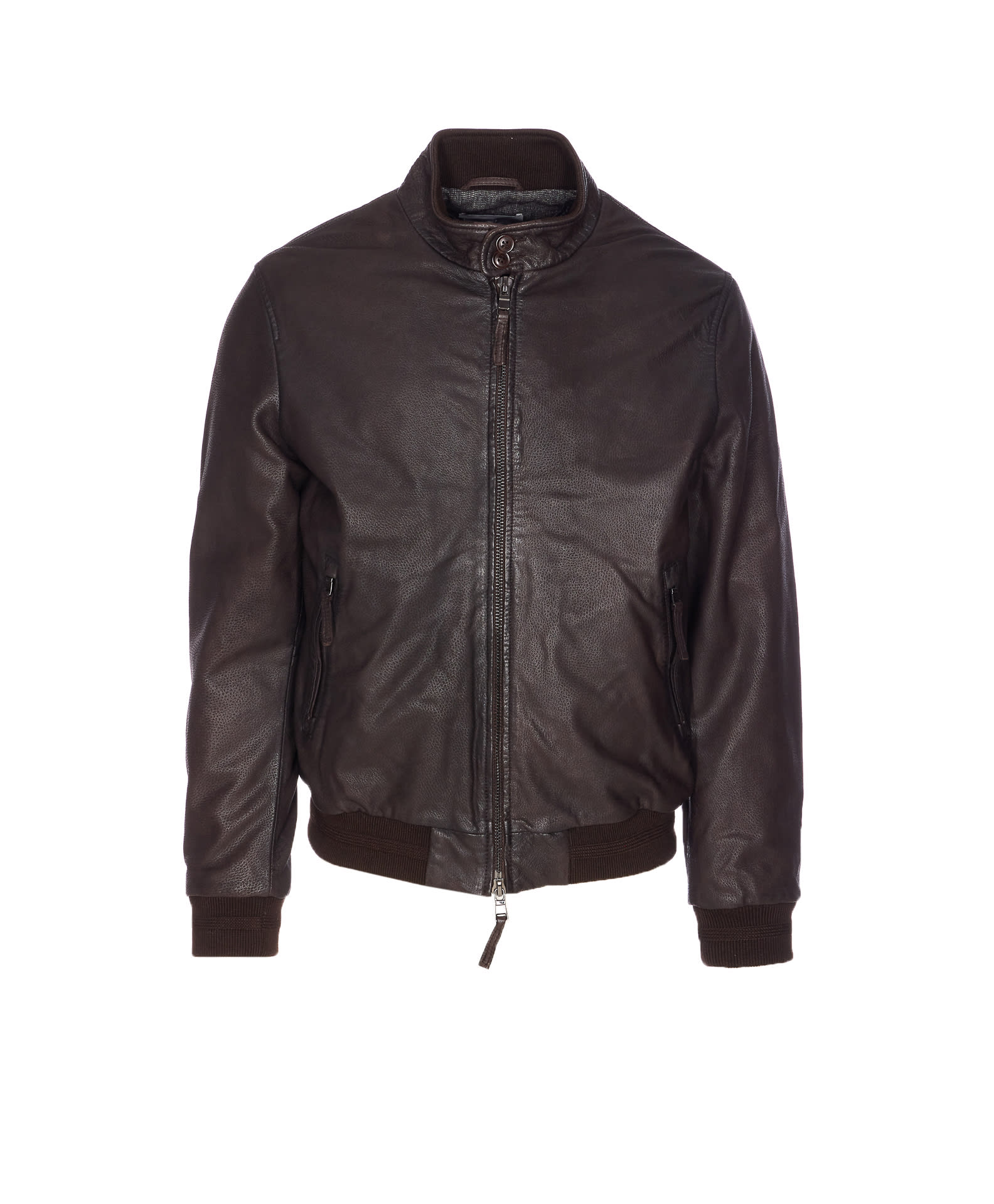 Sword 6.6.44 Cacao Leather Jacket Zip Closure In Brown