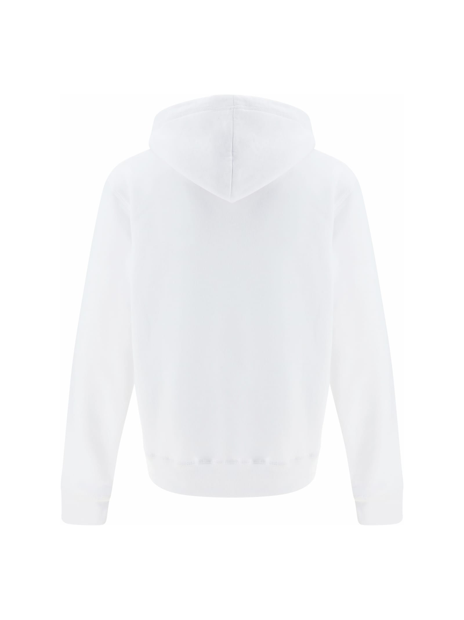 Dsquared2 Logo Print White Sweatshirt With Drawstring Hood In White