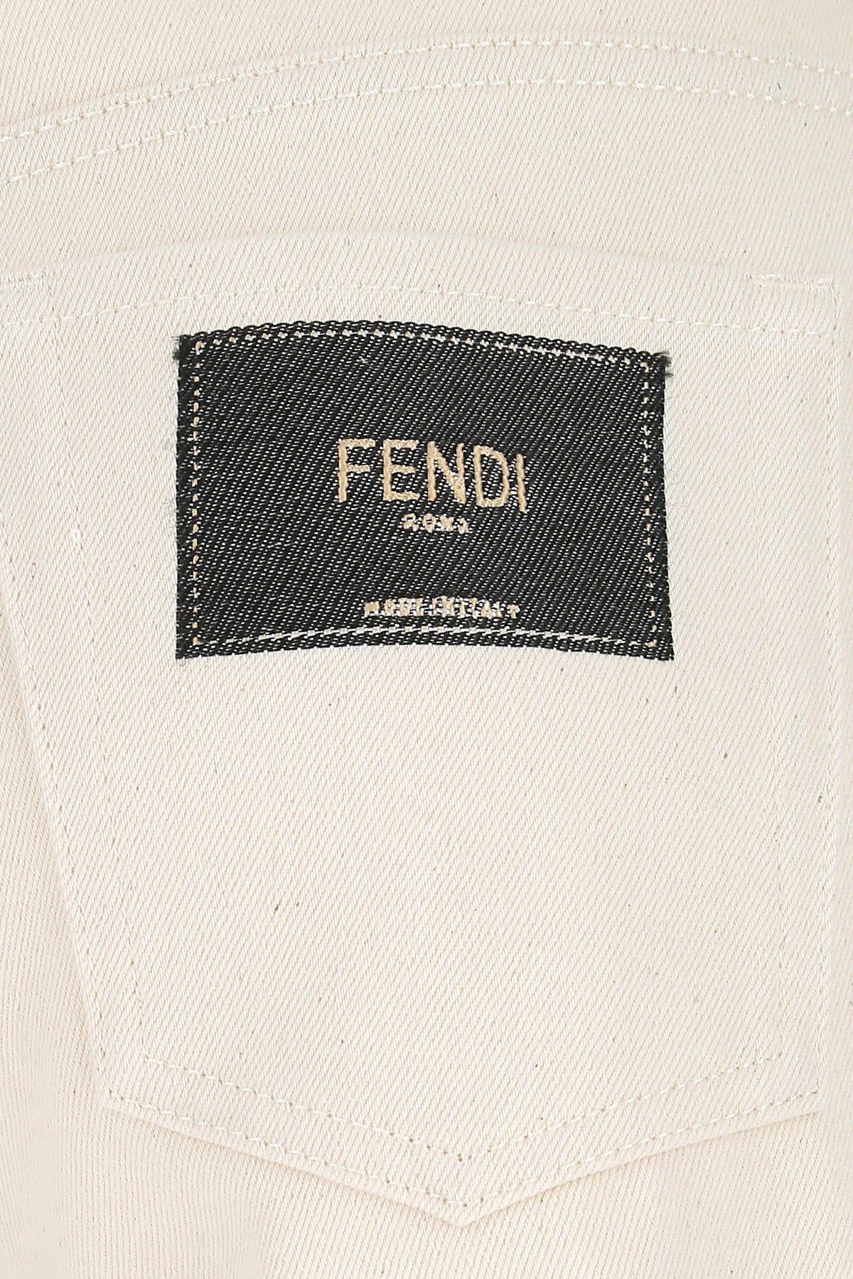 Shop Fendi Ivory Denim Jeans In White