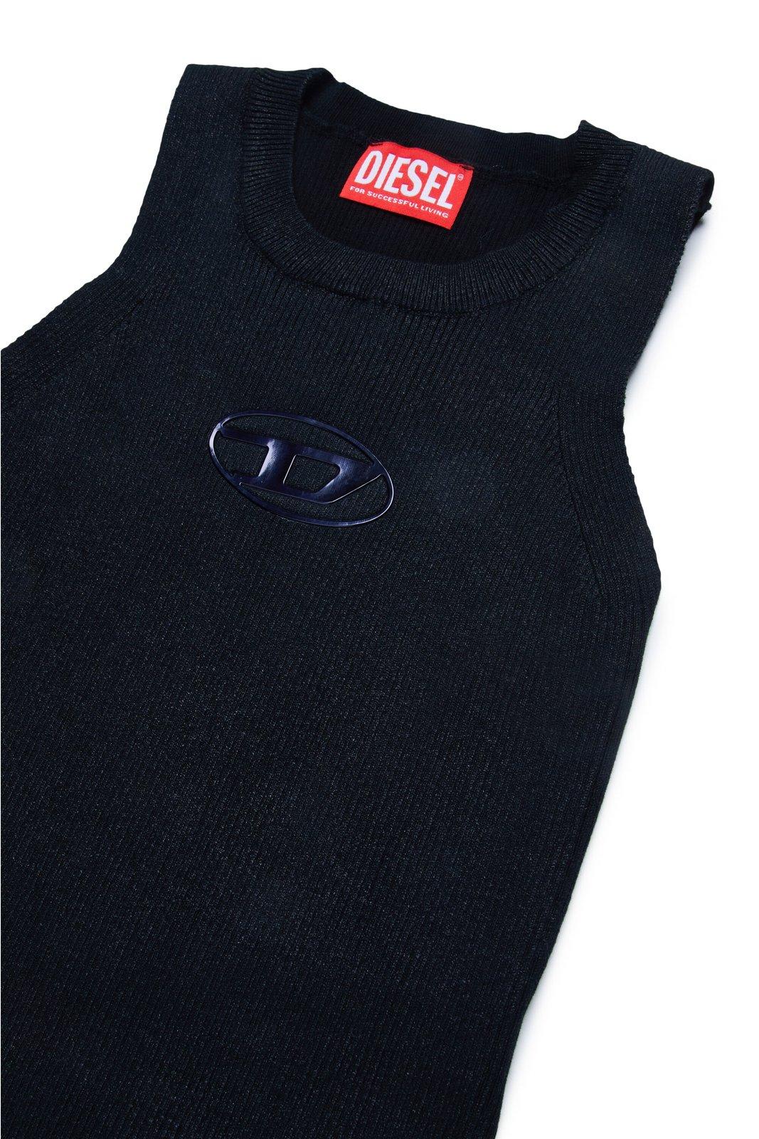 Shop Diesel Konerva Logo-embroidered Ribbed-knit Tank Top In Nero
