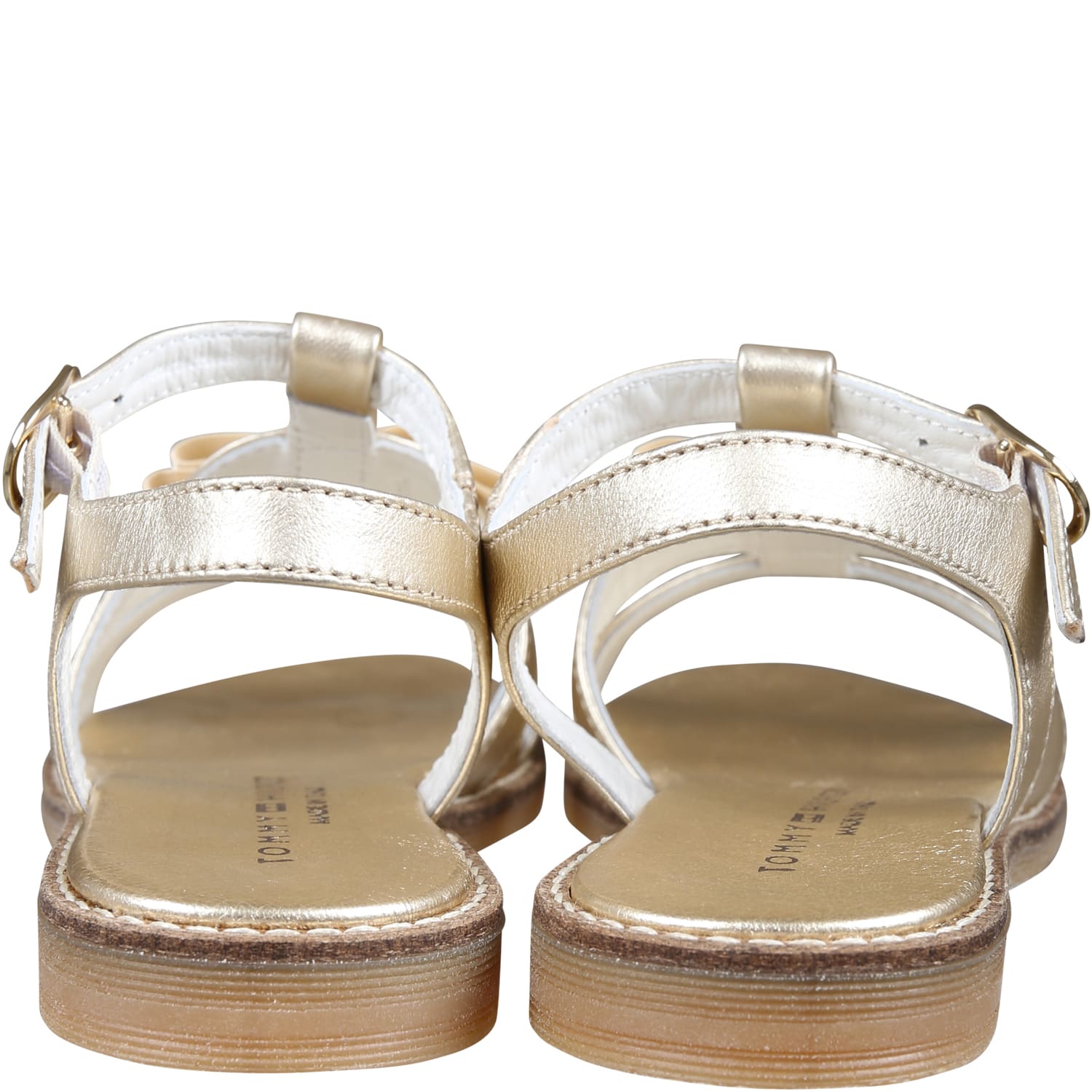 Shop Tommy Hilfiger Gold Sandals For Girl With Bow And Logo