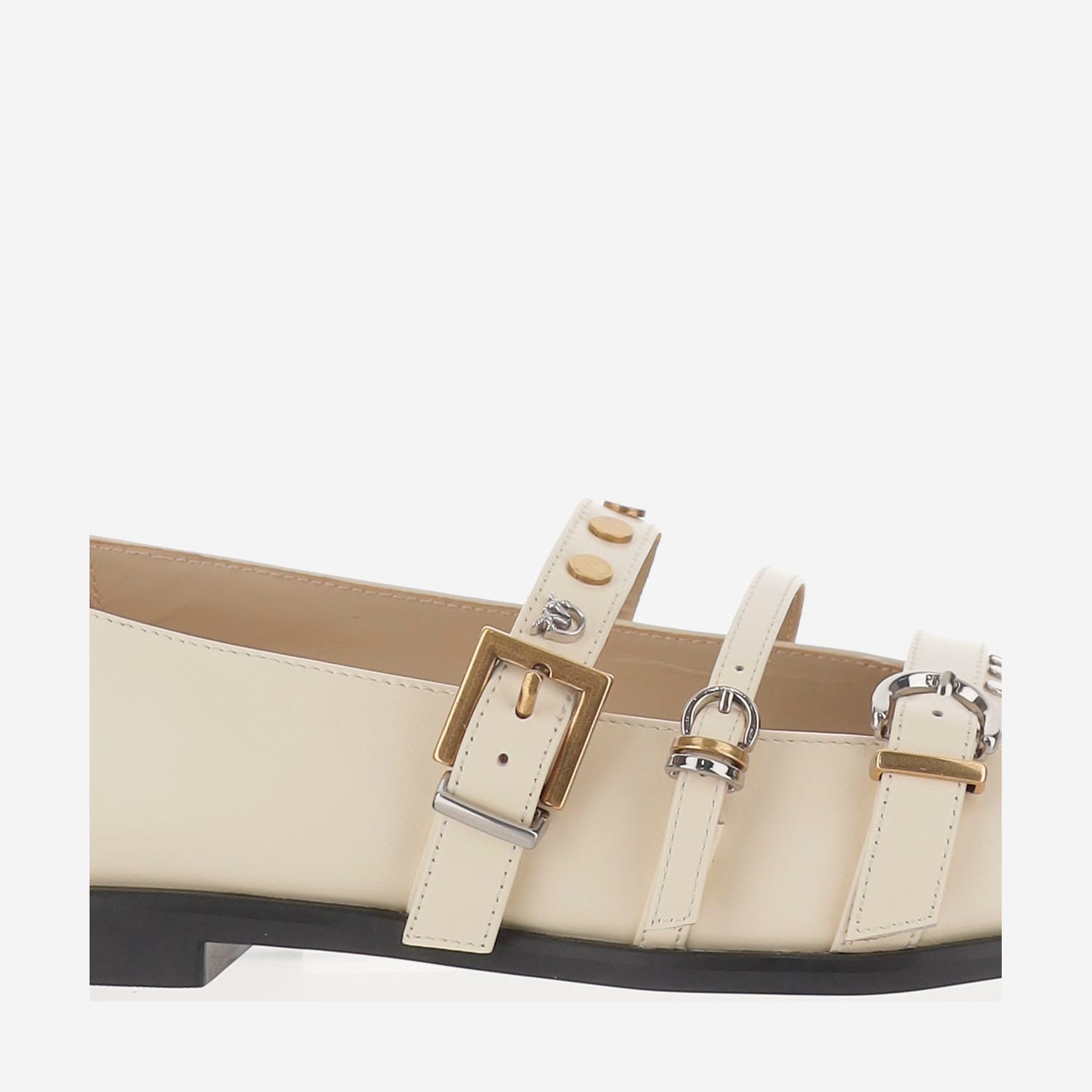 Pinko Buckle-embellished Pointed Ballet Flats In White
